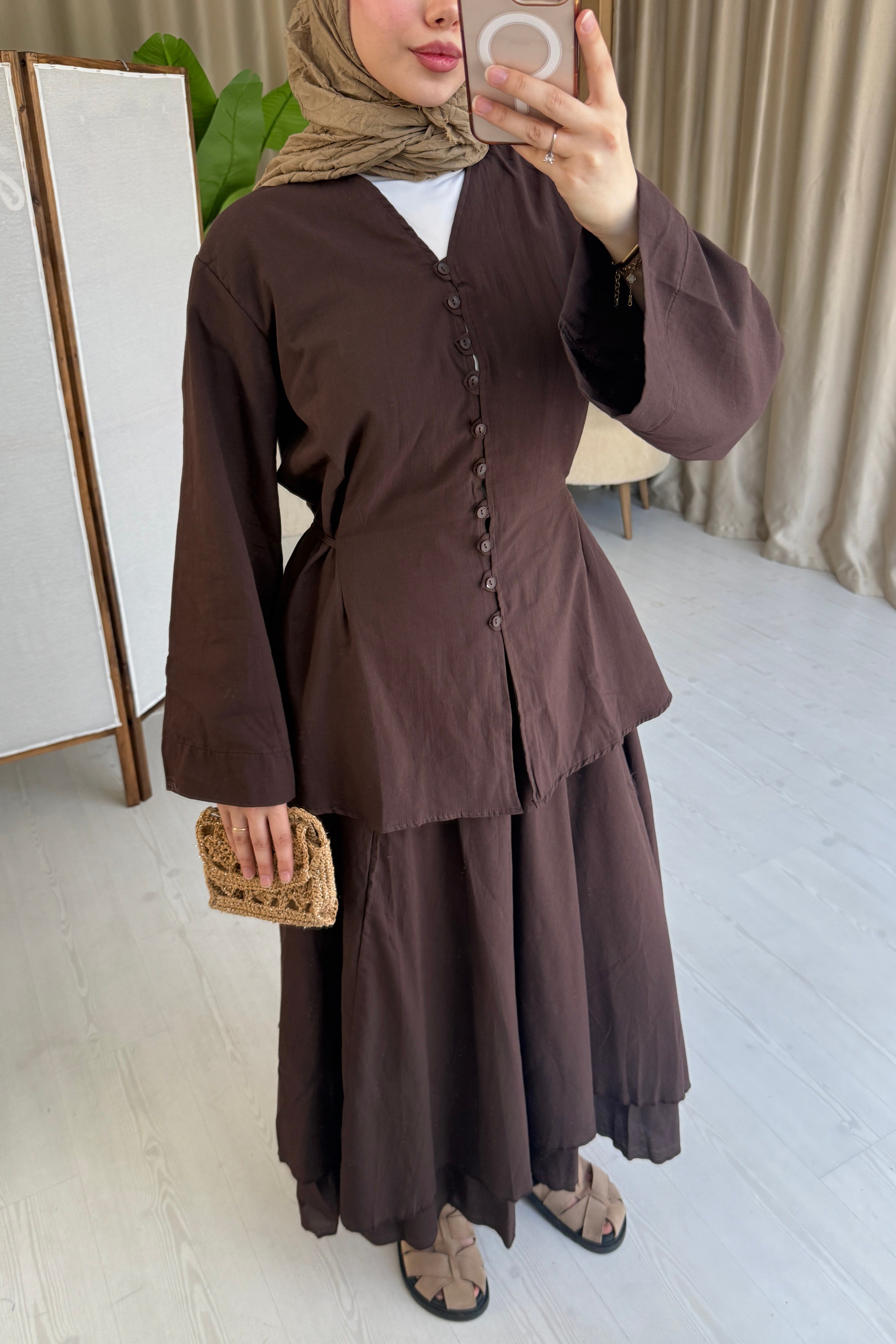 MİLENA PAMUKLU TAKIM - KAHVERENGİ