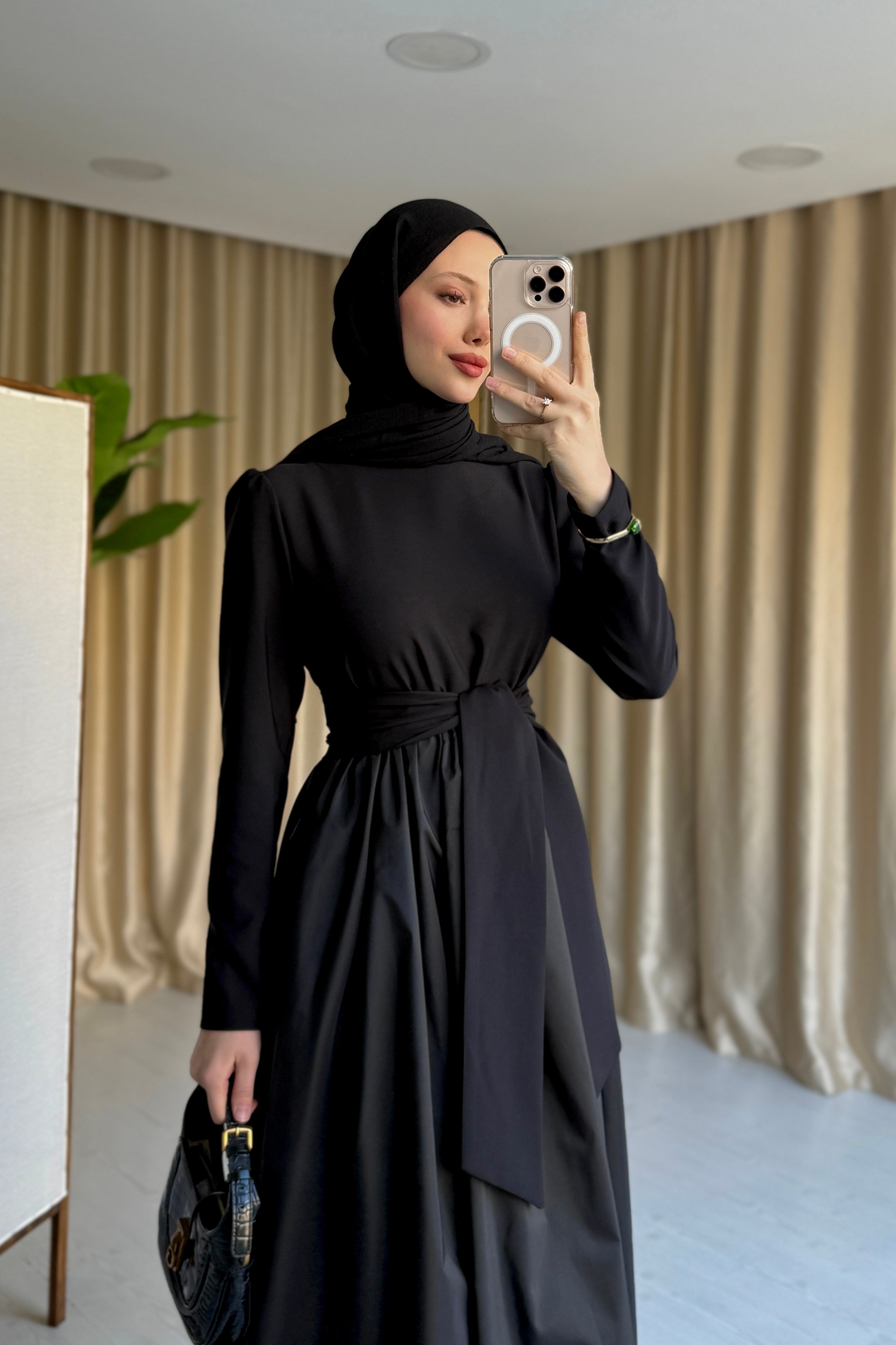 MİX TAFTA ELBİSE - SİYAH