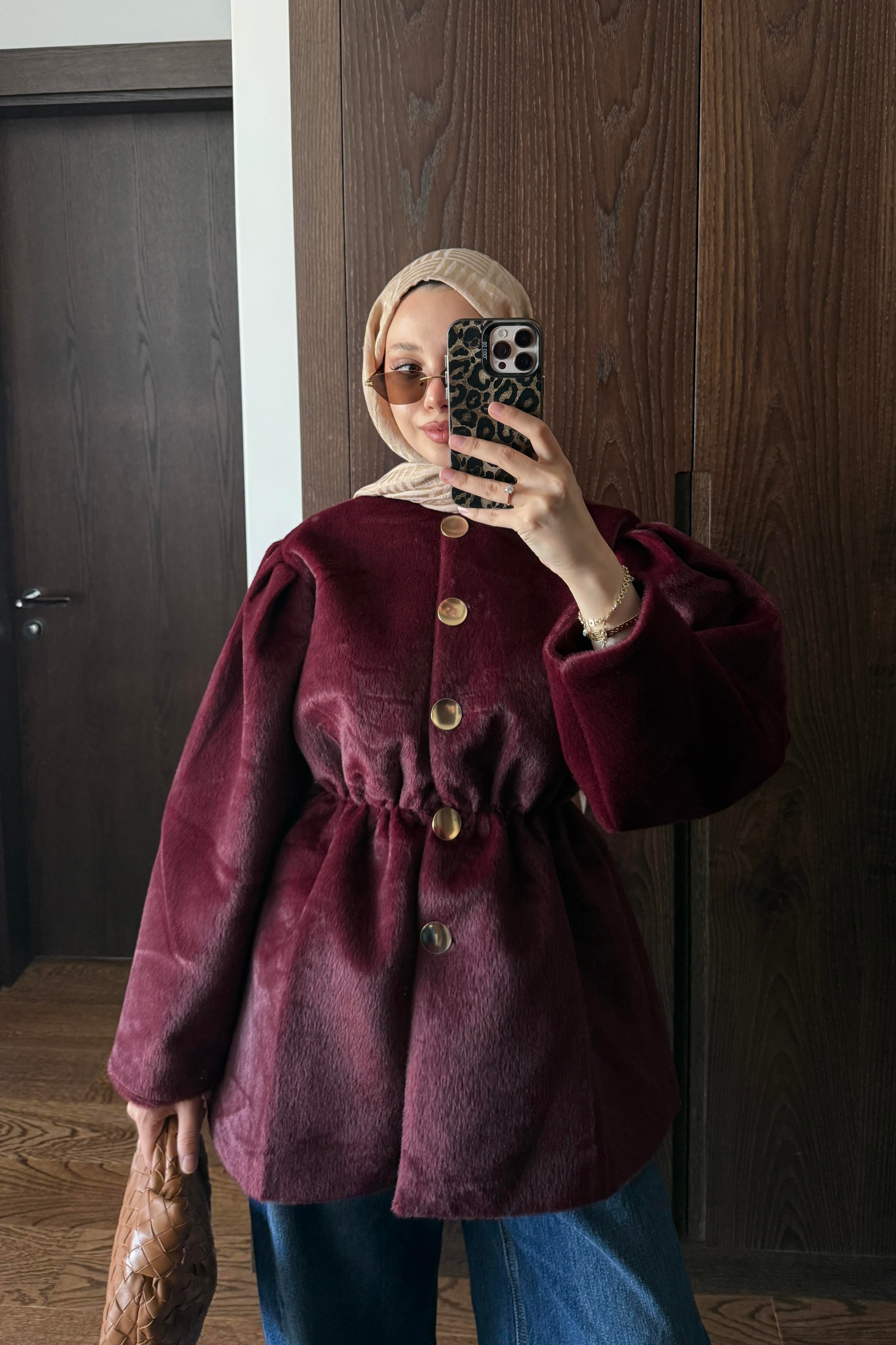 SUNİ KÜRKLÜ CEKET - BORDO