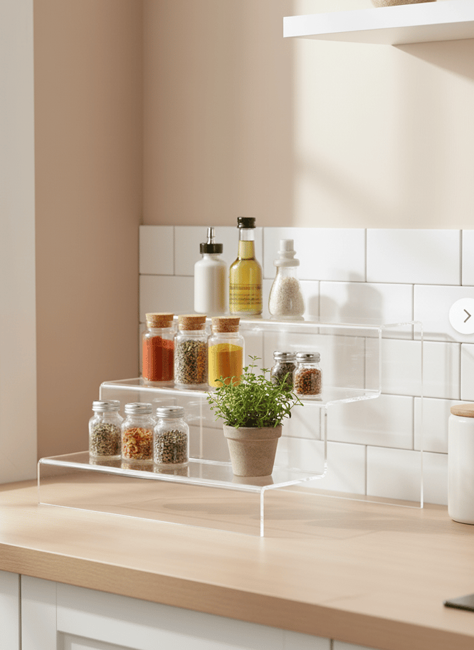 3 Katlı Pleksi Düzenleyici Stand – Mutfak, Banyo ve Kozmetik Kullanımı İçin Çok Amaçlı Organizer