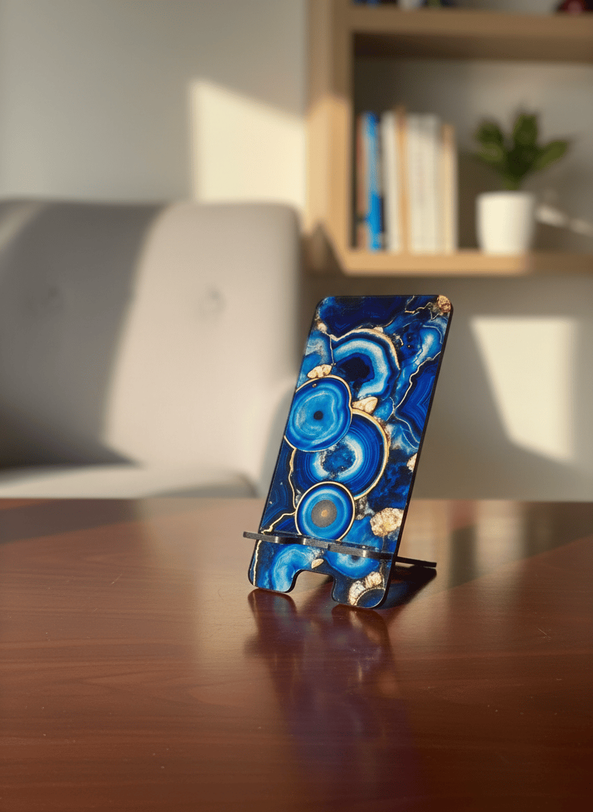 Pleksi Masaüstü Cep Telefonu Tutucu - Mavi Boncuk Standora Tasarım