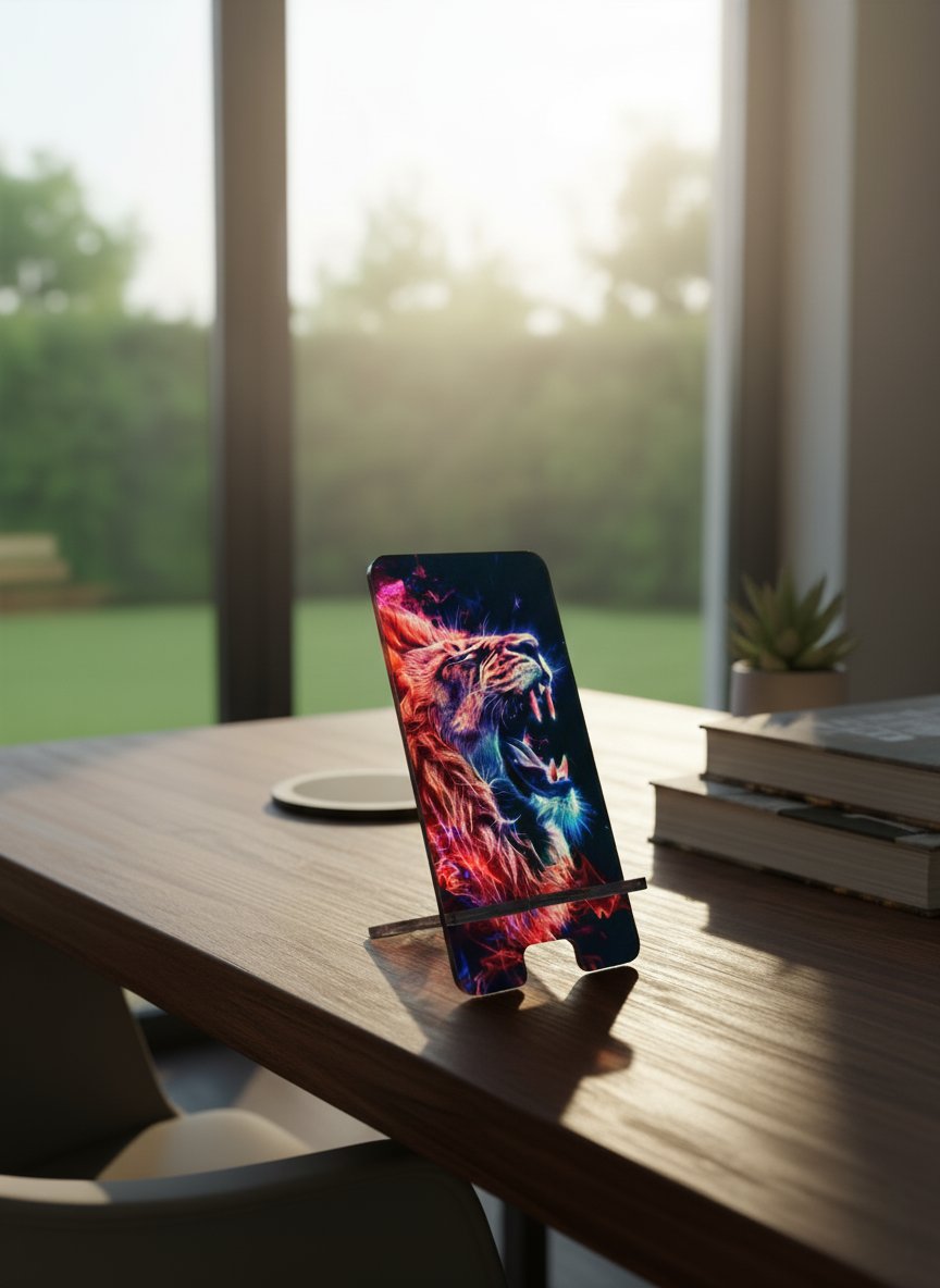 Pleksi Masaüstü Cep Telefonu Tutucu - Neon Aslan Standora Tasarım