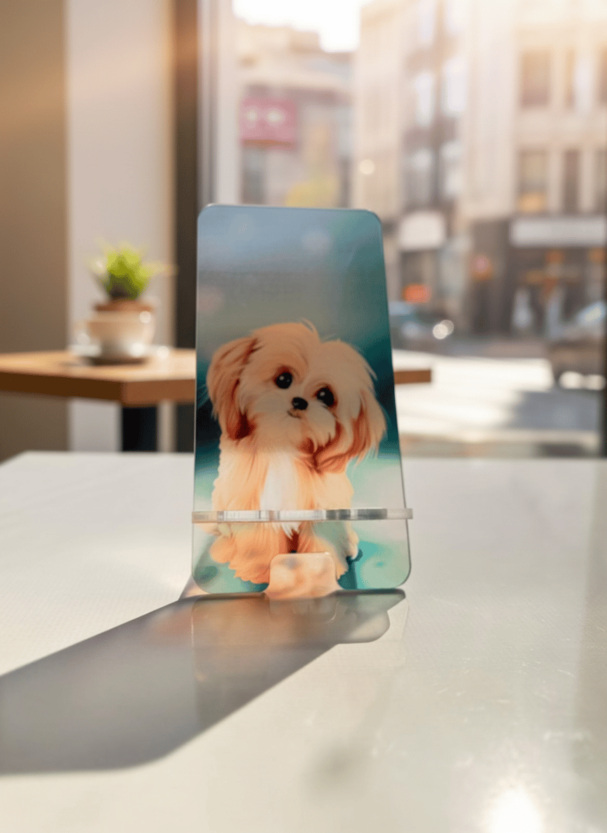Pleksi Masaüstü Cep Telefonu Tutucu - Sevimli Köpek Standora Tasarım