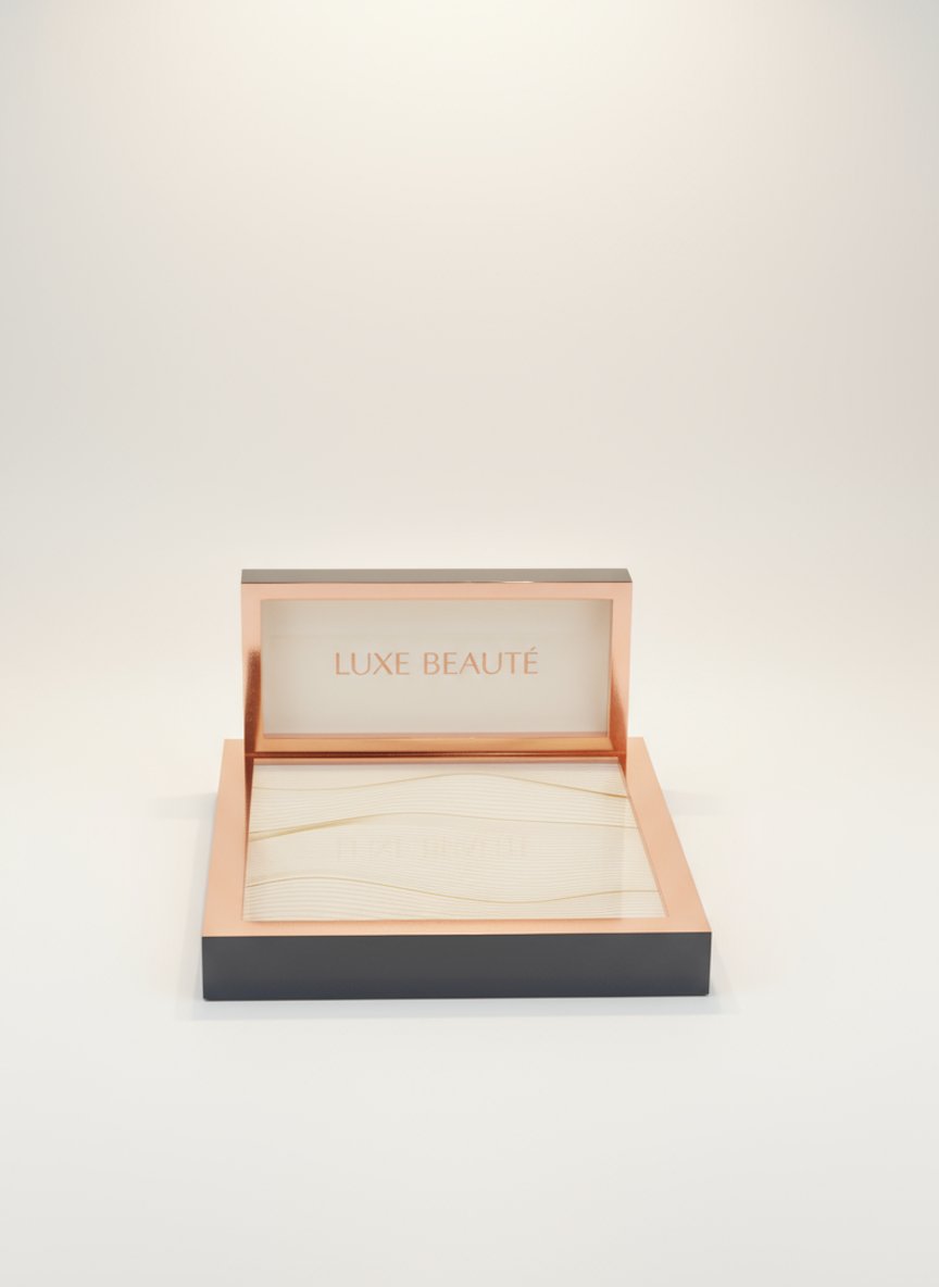 Rose Gold Çerçeveli Modern Teşhir Yükselticisi I Dalgalı Desenli Lüks Kozmetik Standı