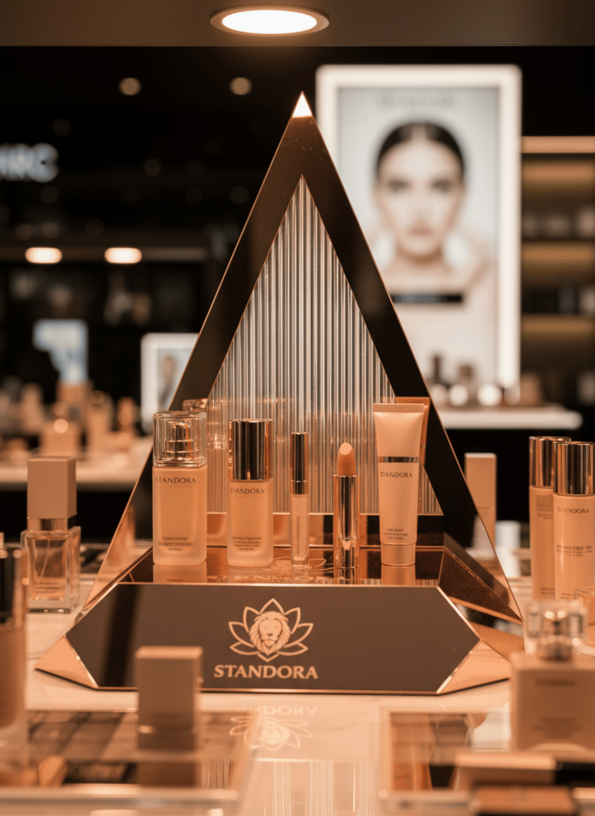 STANDORA | Ayna Pleksi Üçgen Ürün Sergileme Standı | Rose Gold