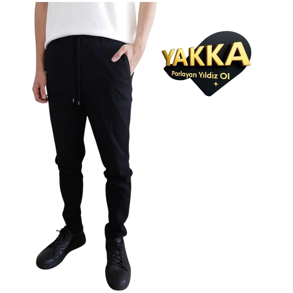  YAKKA SİYAH Dar Kesim Bağcıklı Pantolon
