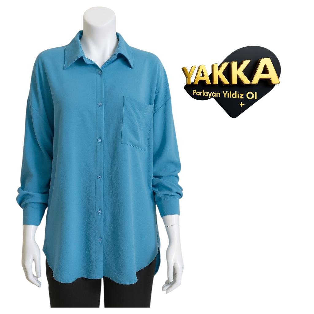 YAKKA Mavi Rahat Fit Uzun Kollu Gömlek Tunik