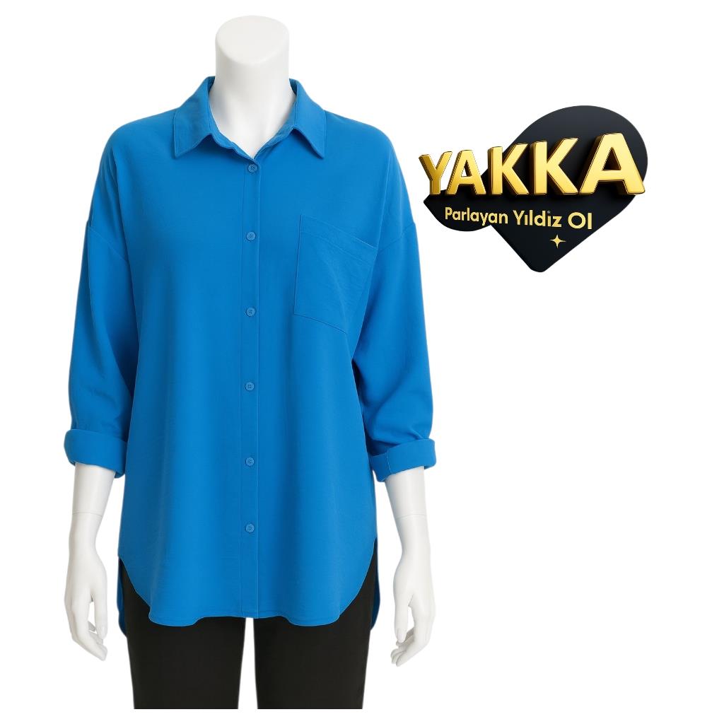 YAKKA Mavi Rahat Fit Uzun Kollu Gömlek Tunik