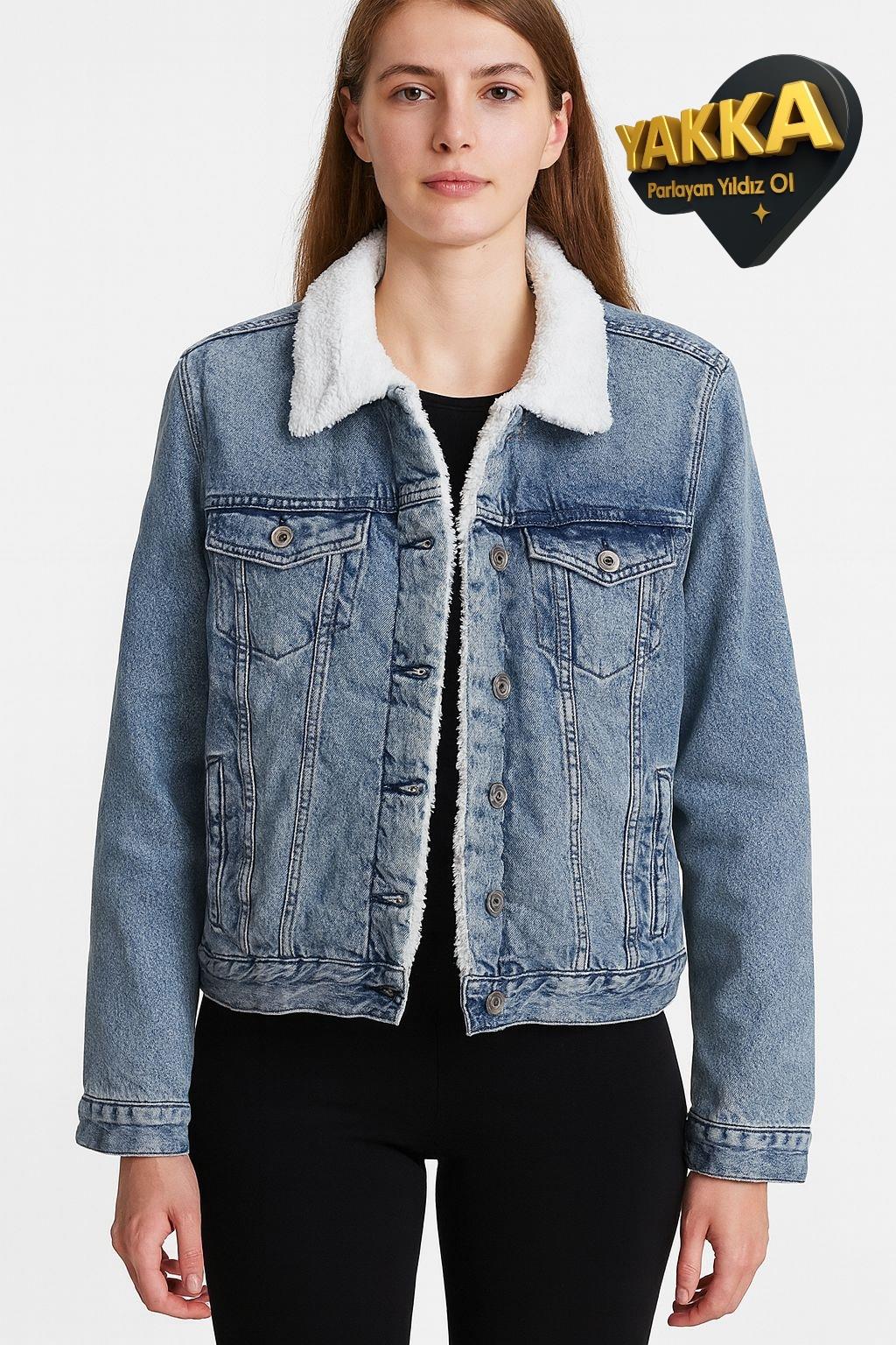YAKKA – Soğuk Havaların Parlayan Yıldızı Denim MAVİ KÜRKLÜ  Mont