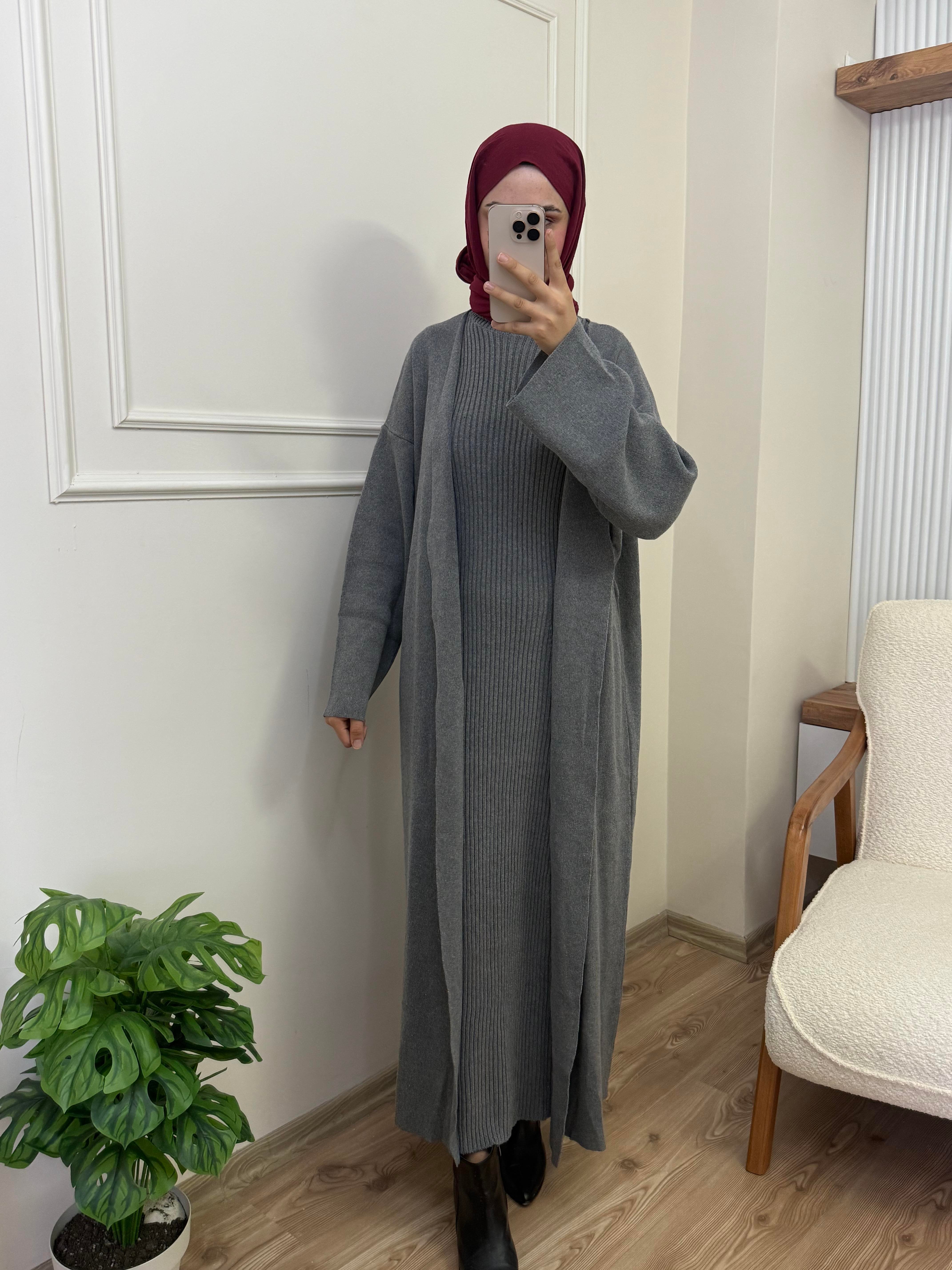 Diana İç Elbiseli Triko Takım | Gri
