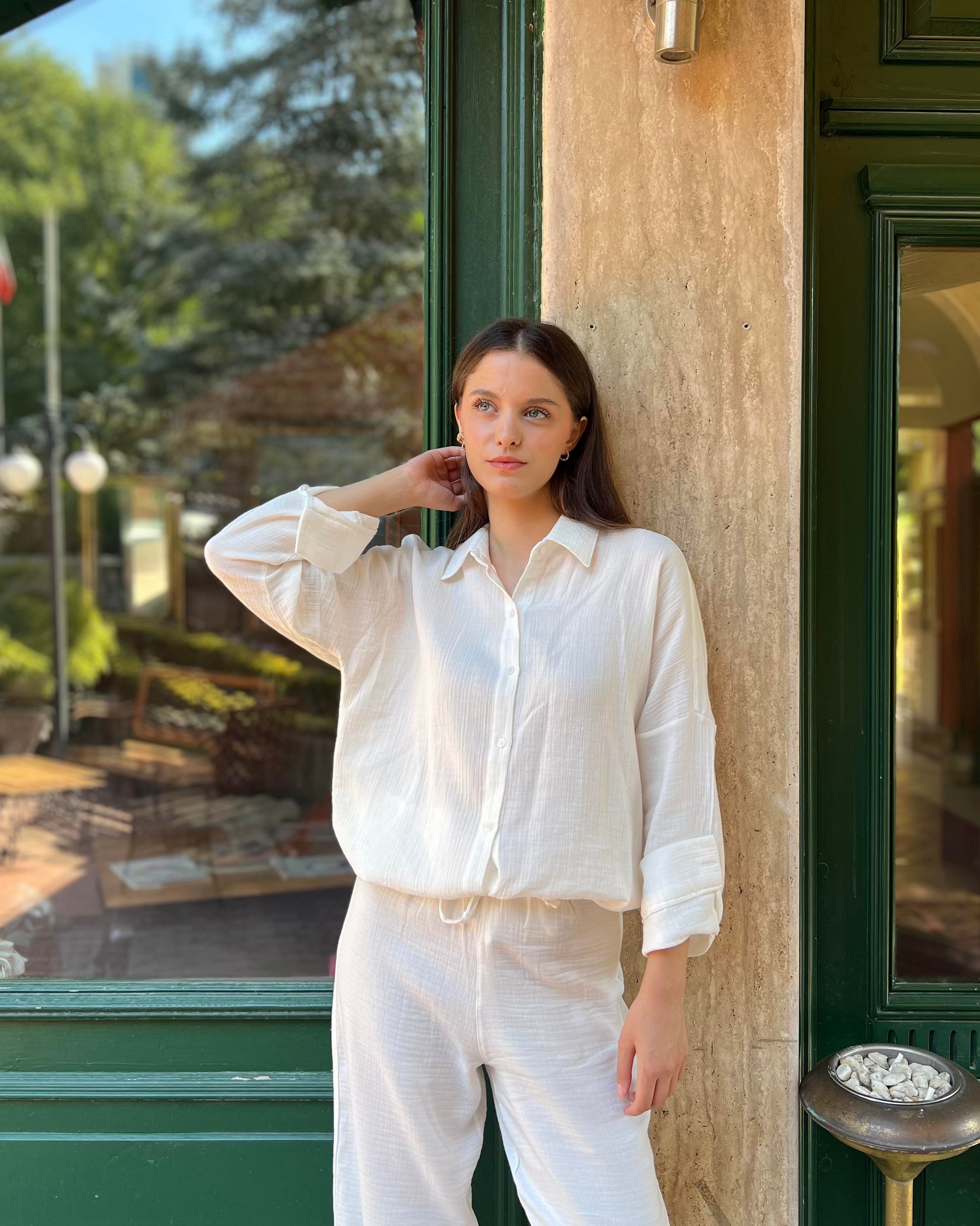 Beyaz Muslin Kumaş Basic Alt Üst Takım