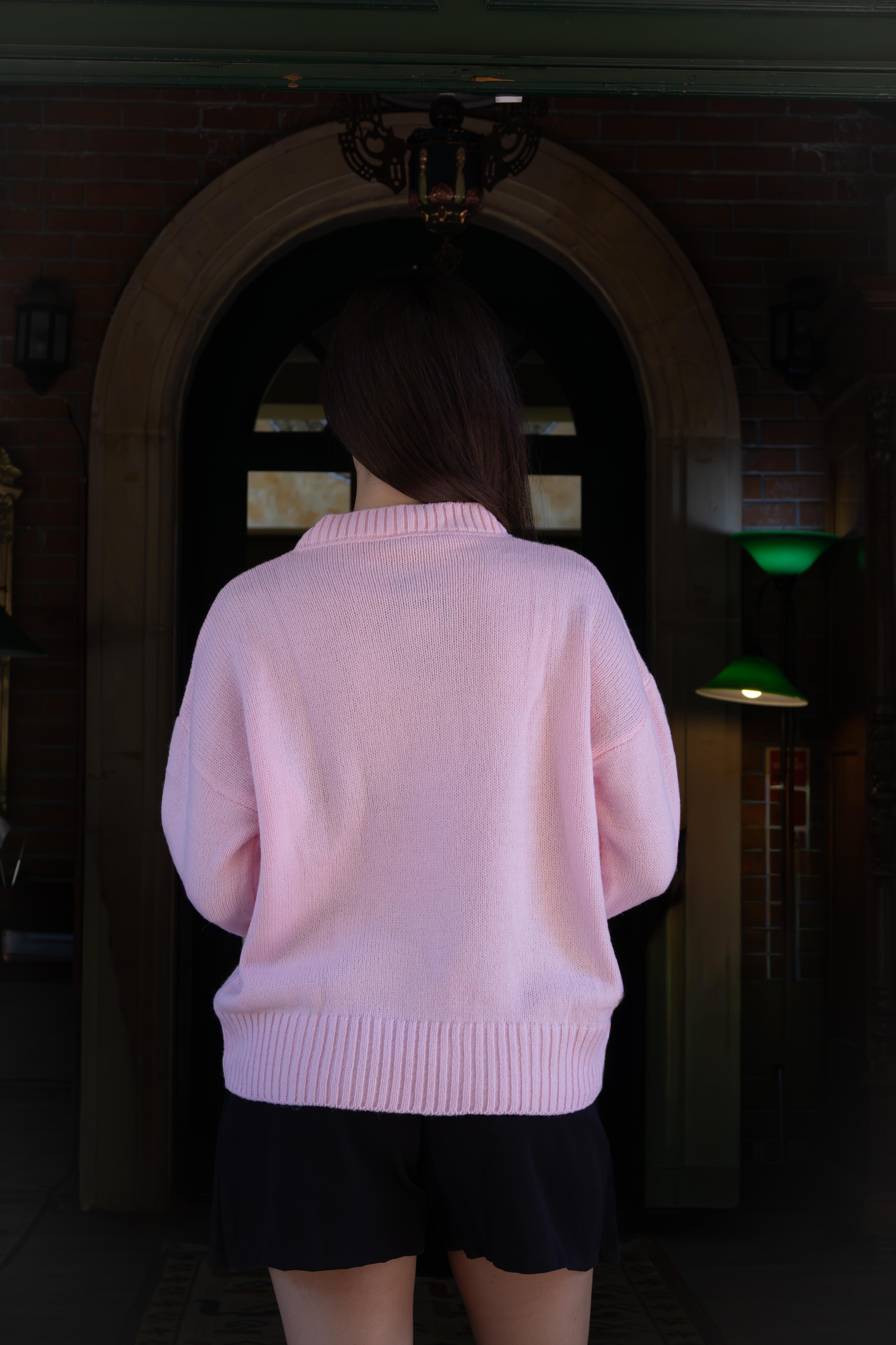 Pembe Bisiklet Yaka Oversize Triko Kazak 