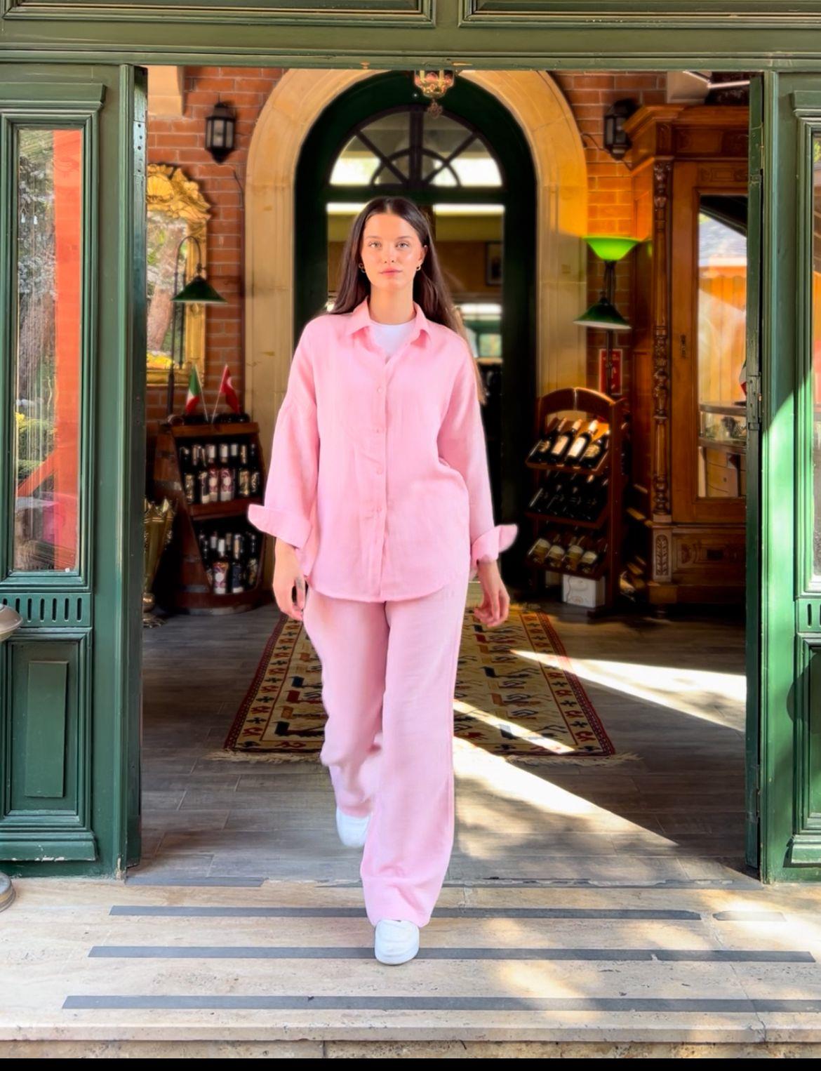 Pembe Muslin Kumaş Basic Alt Üst Takım