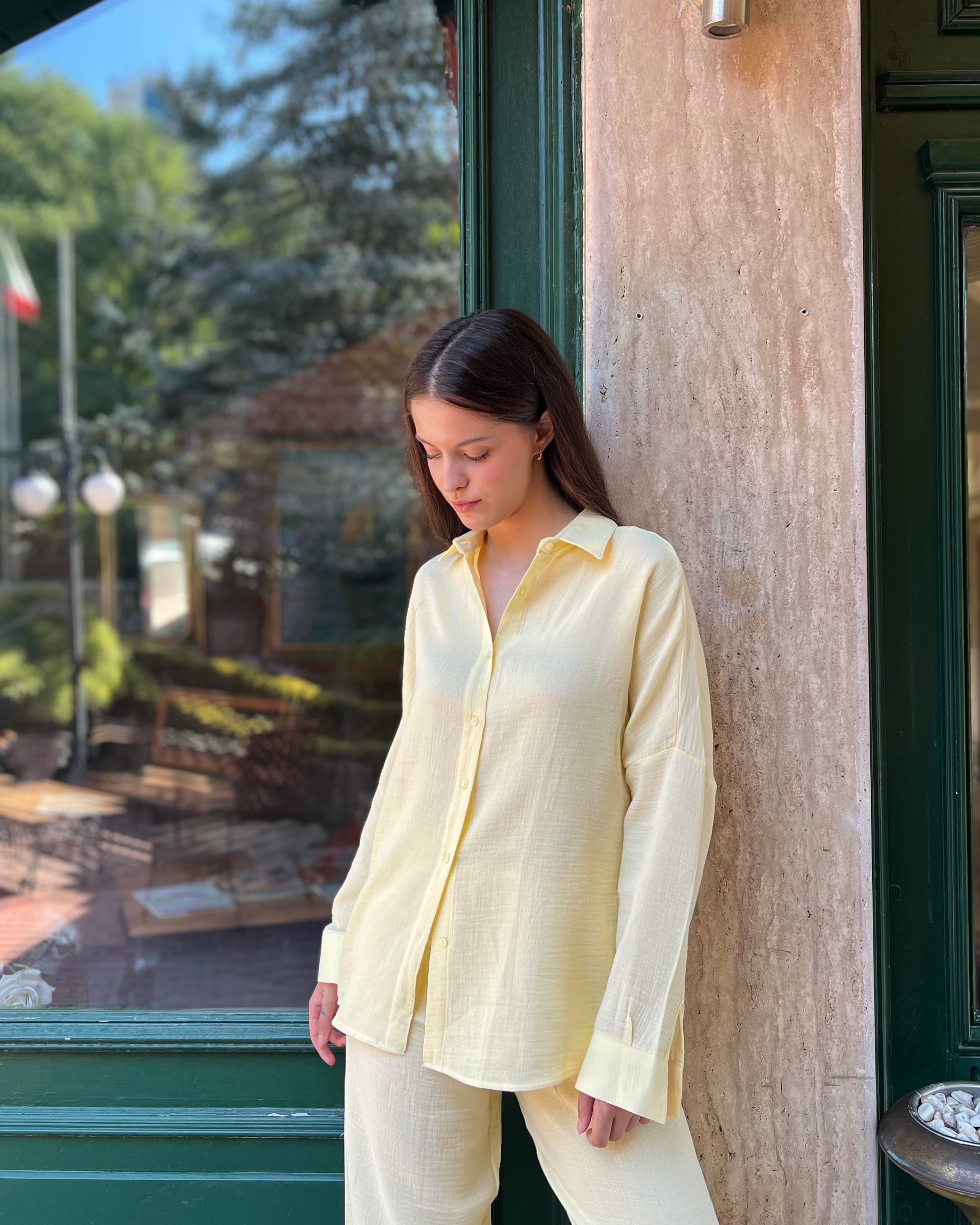 Sarı Muslin Kumaş Basic Alt Üst Takım