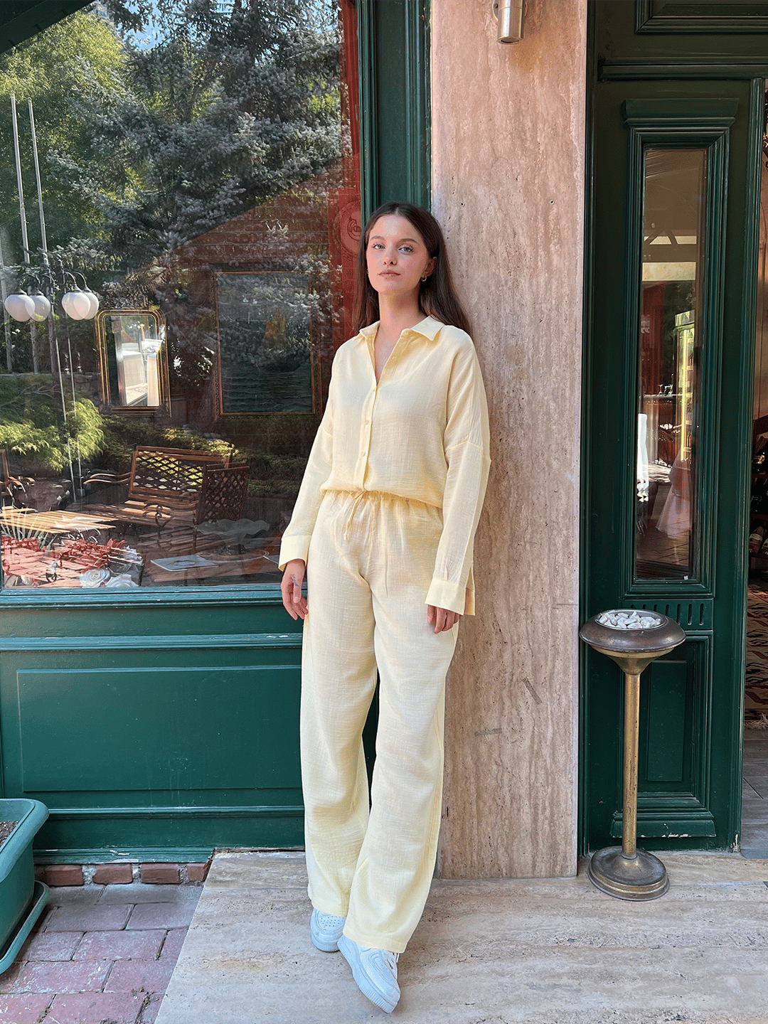 Sarı Muslin Kumaş Basic Alt Üst Takım