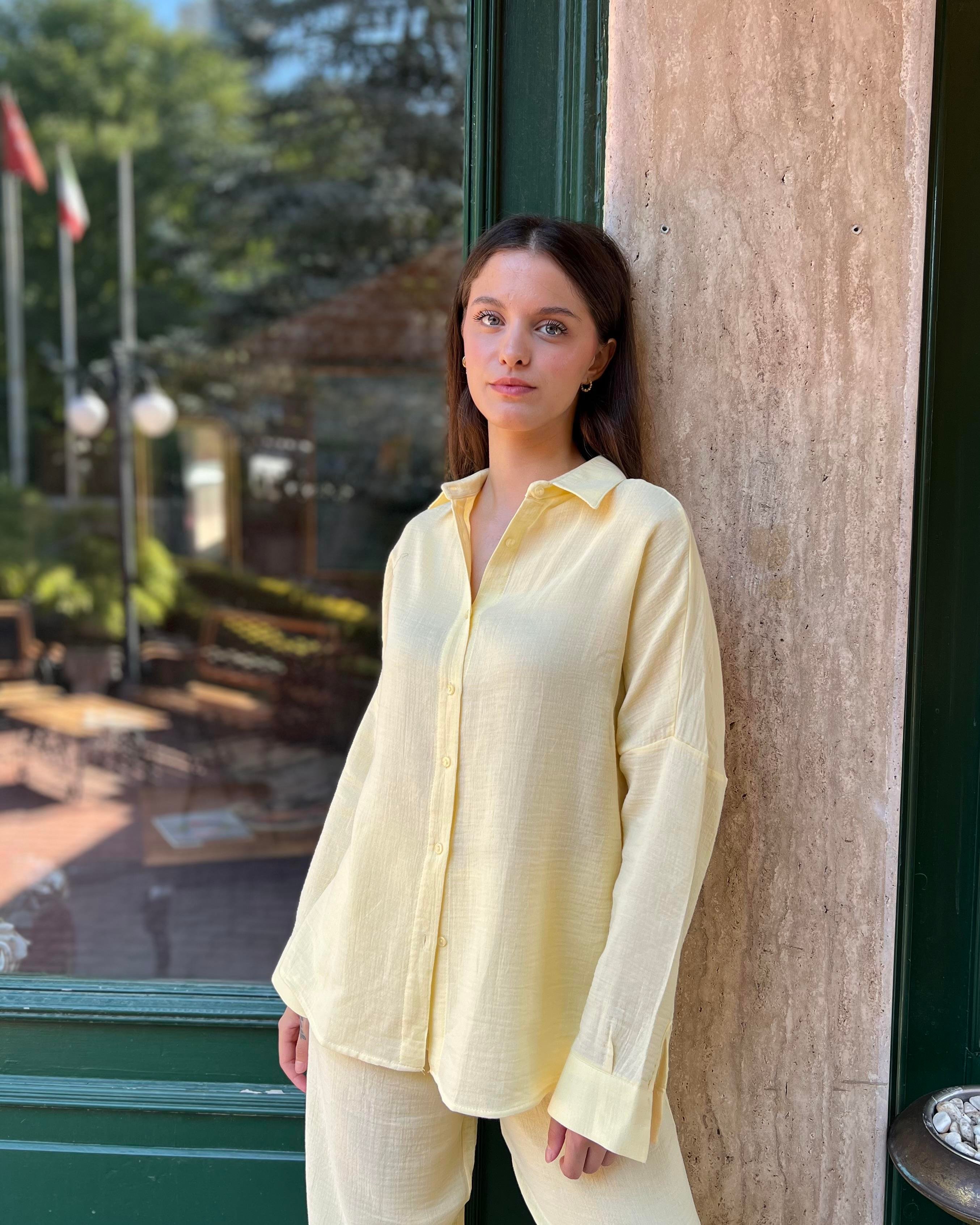 Sarı Muslin Kumaş Basic Alt Üst Takım