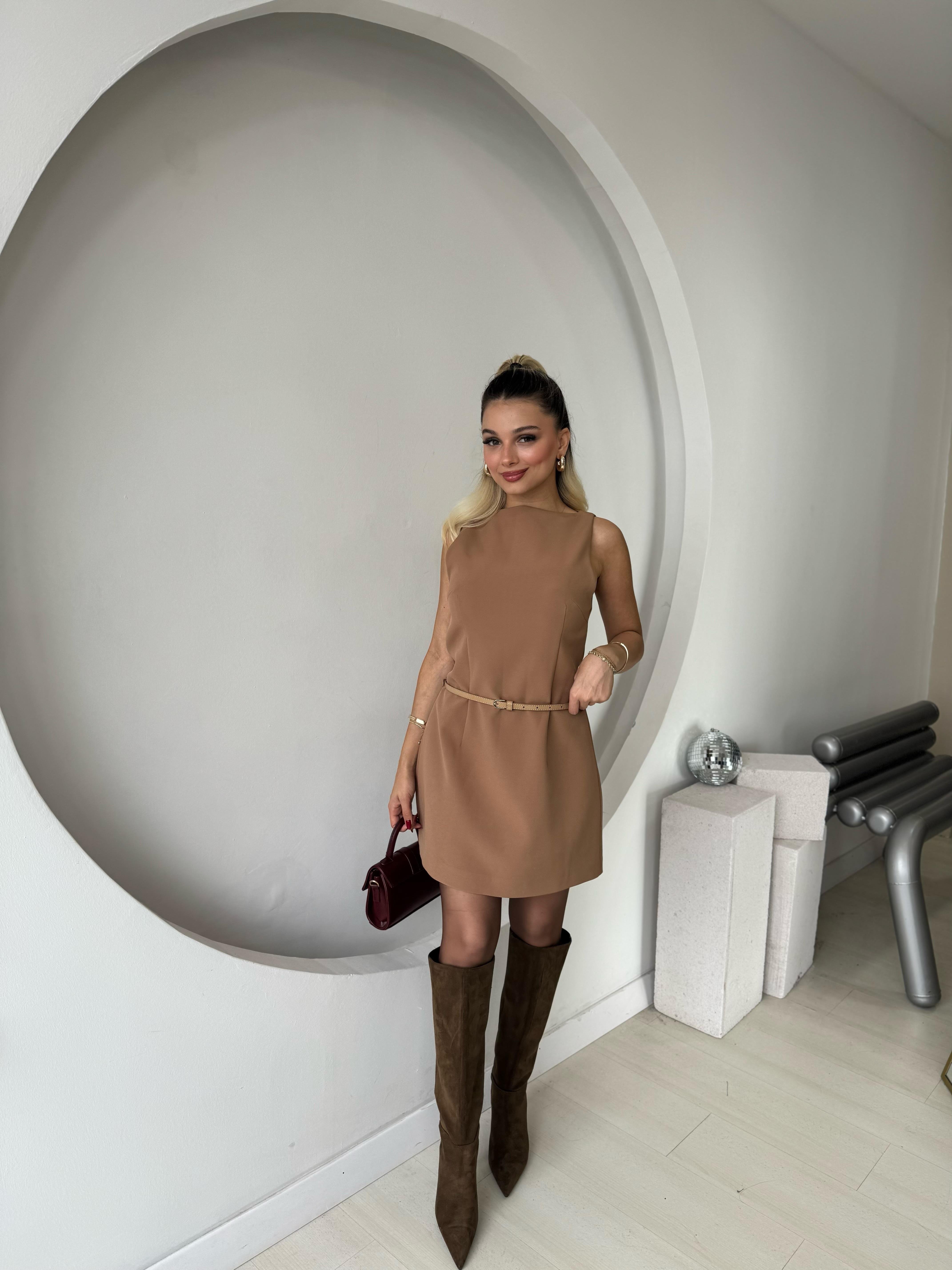 Taba Mini Kemerli Elbise
