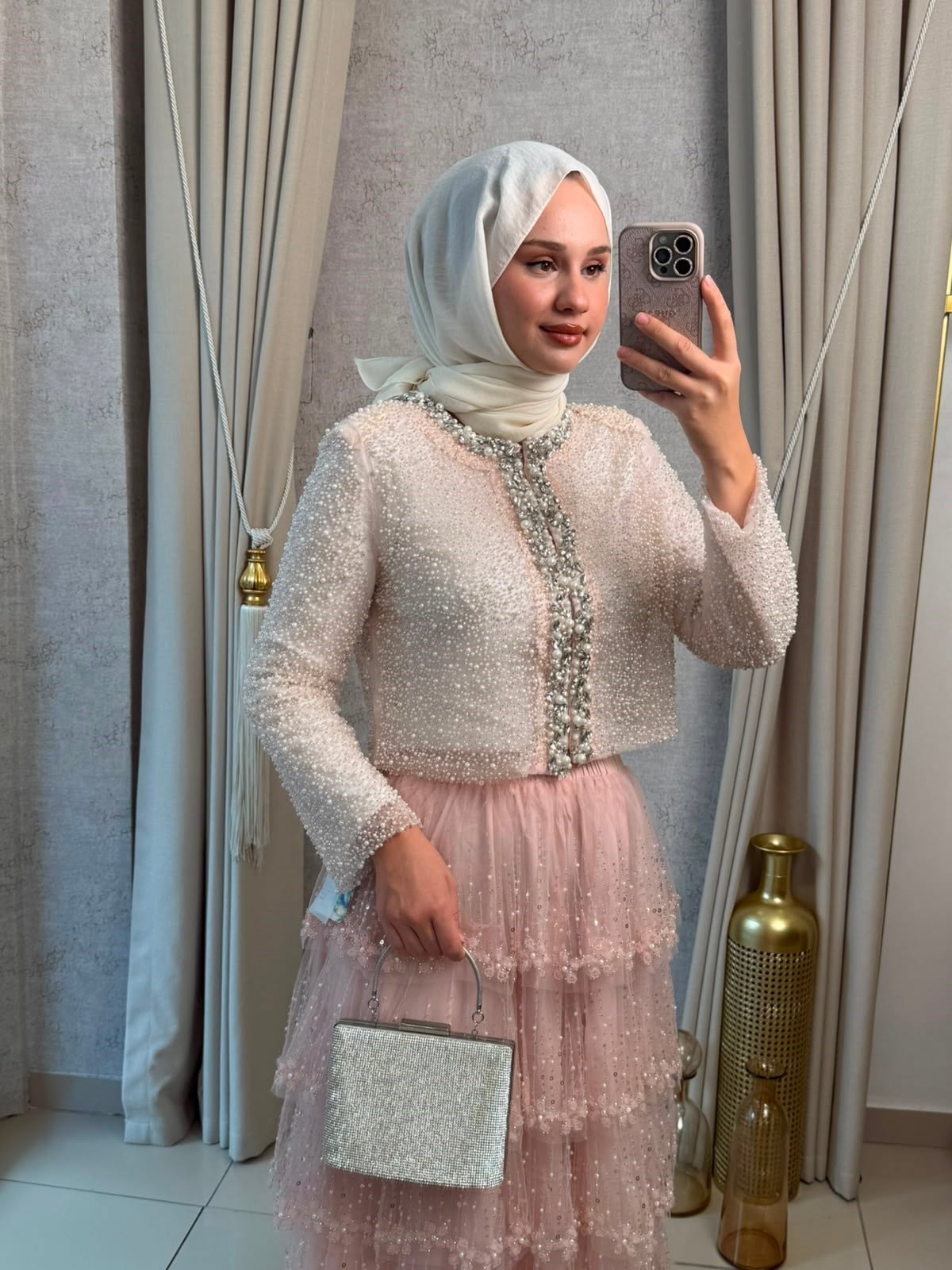 MMZ Taş Ve Boncuk İşlemeli Abiye Ceket Pudra