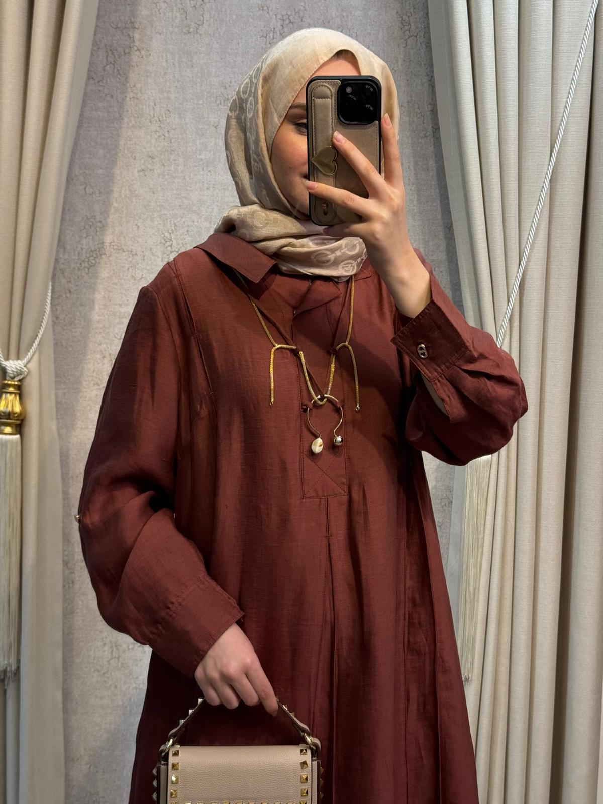 Lissmore 6255 Yaka Aksesuarlı Elbise Kiremit