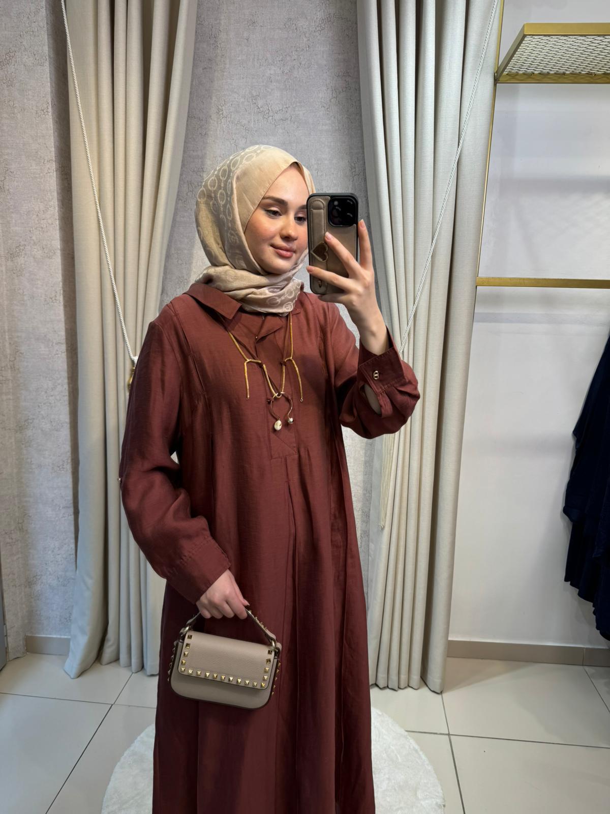 Lissmore 6255 Yaka Aksesuarlı Elbise Kiremit