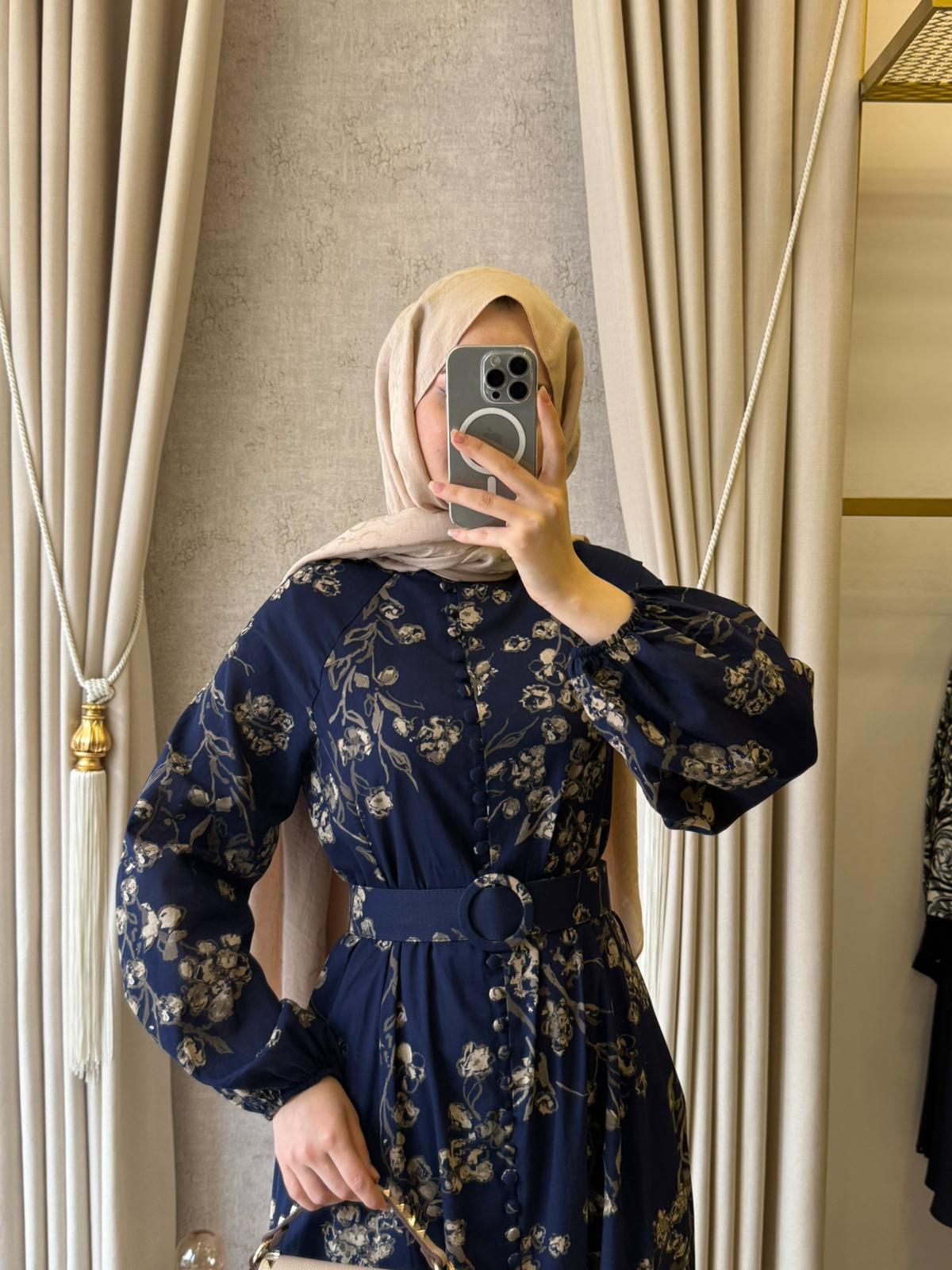Miori Espa Brit Düğmeli Vual Elbise Lacivert