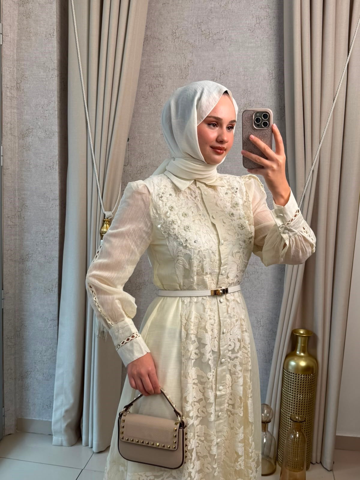 MMZ Boncuk İşlemeli Dantel Detaylı Elbise