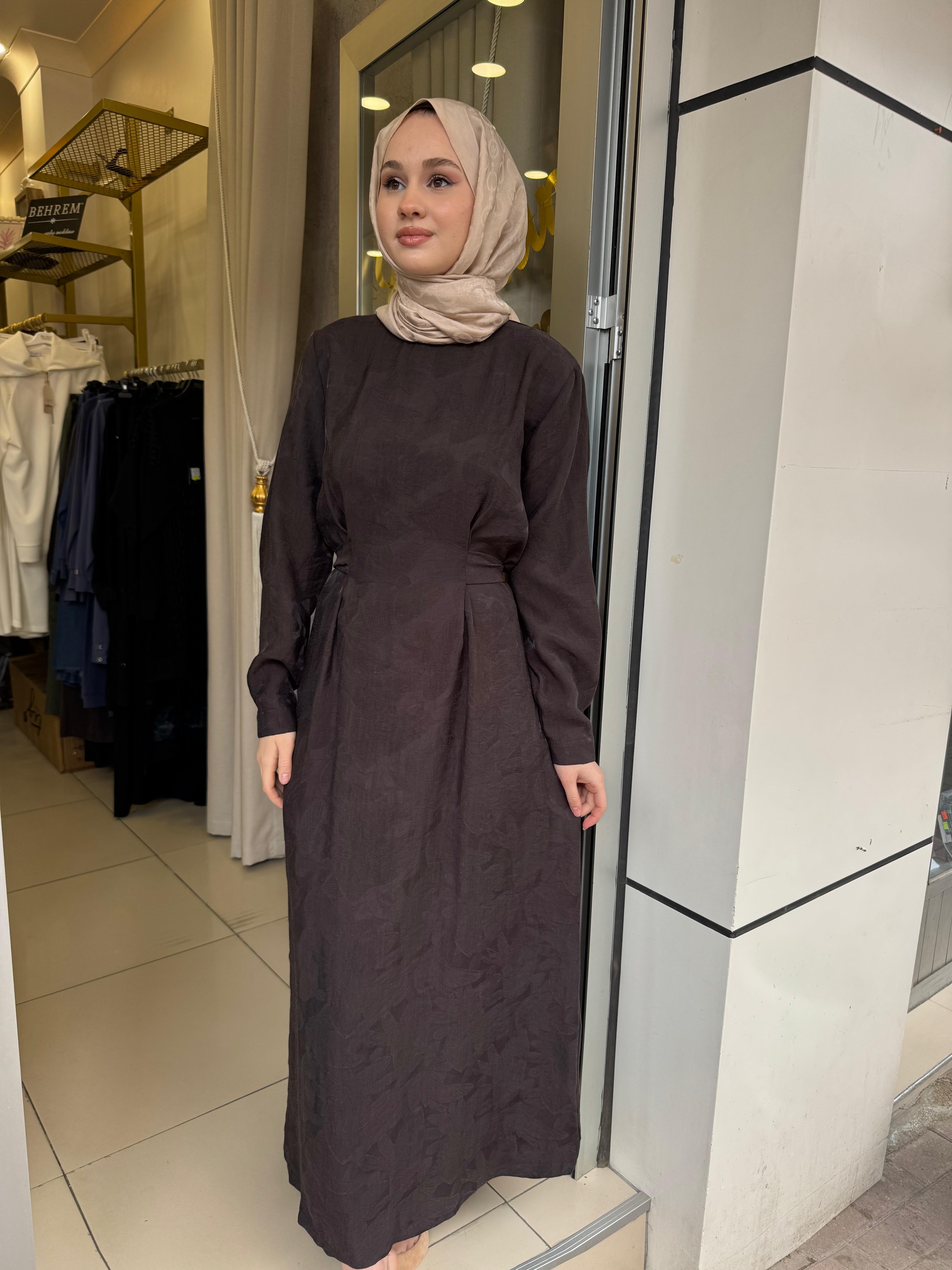 Nuss 2049 Bel Kemer Detaylı Elbise Bitter