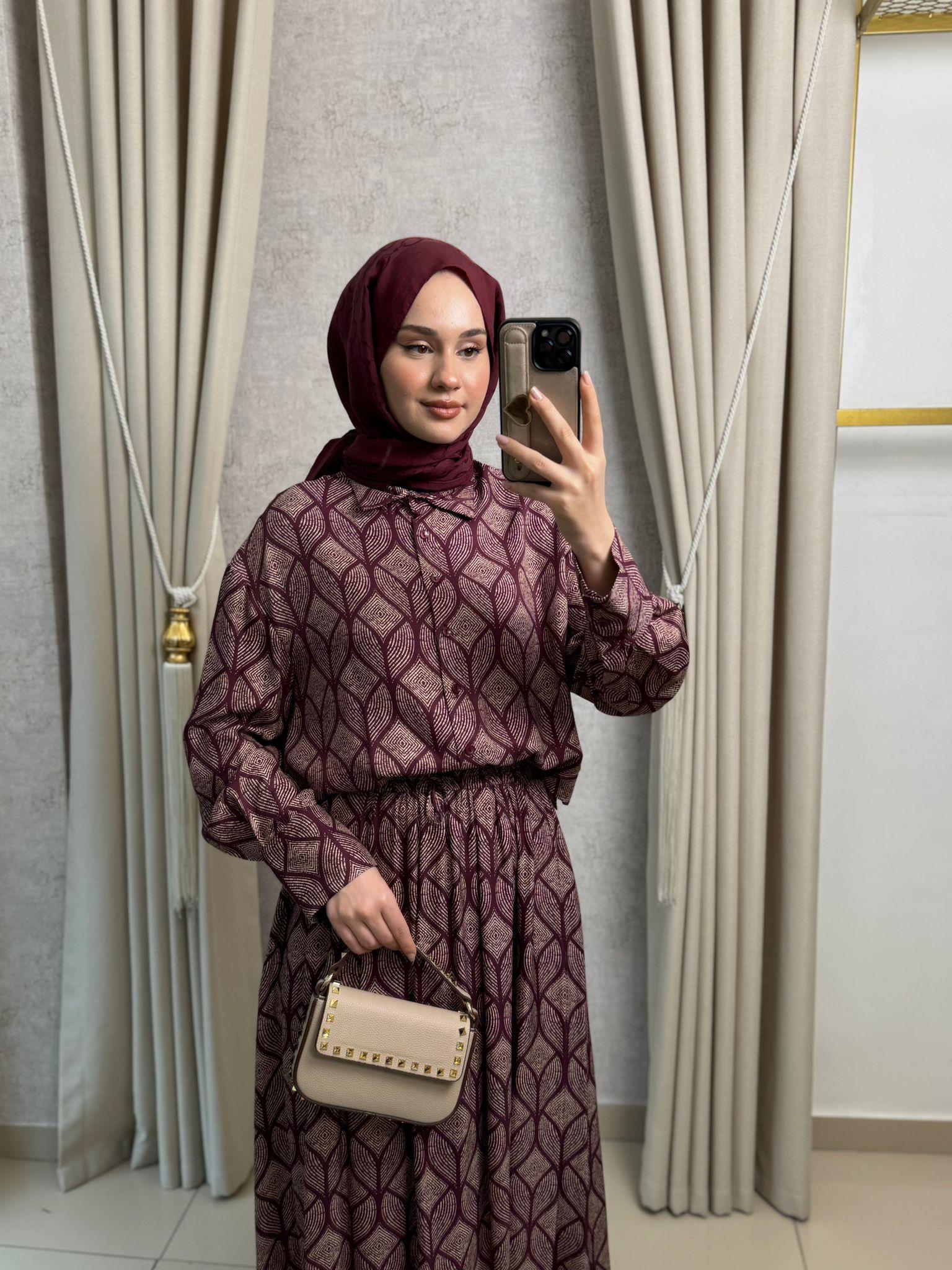 Miori Torino Etekli Rayon Viskon Etekli Takım Bordo