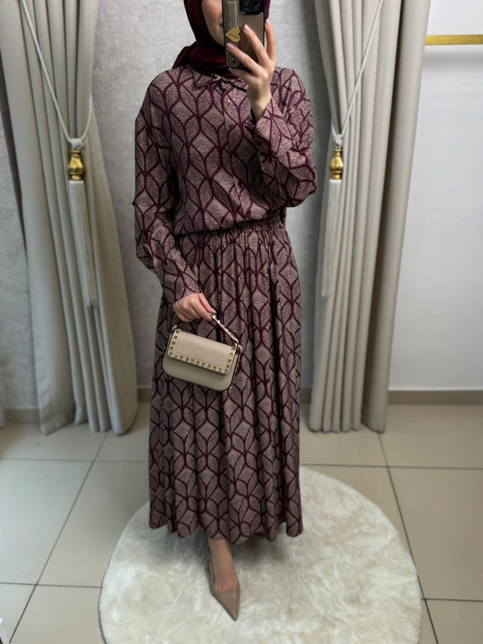 Miori Torino Etekli Rayon Viskon Etekli Takım Bordo