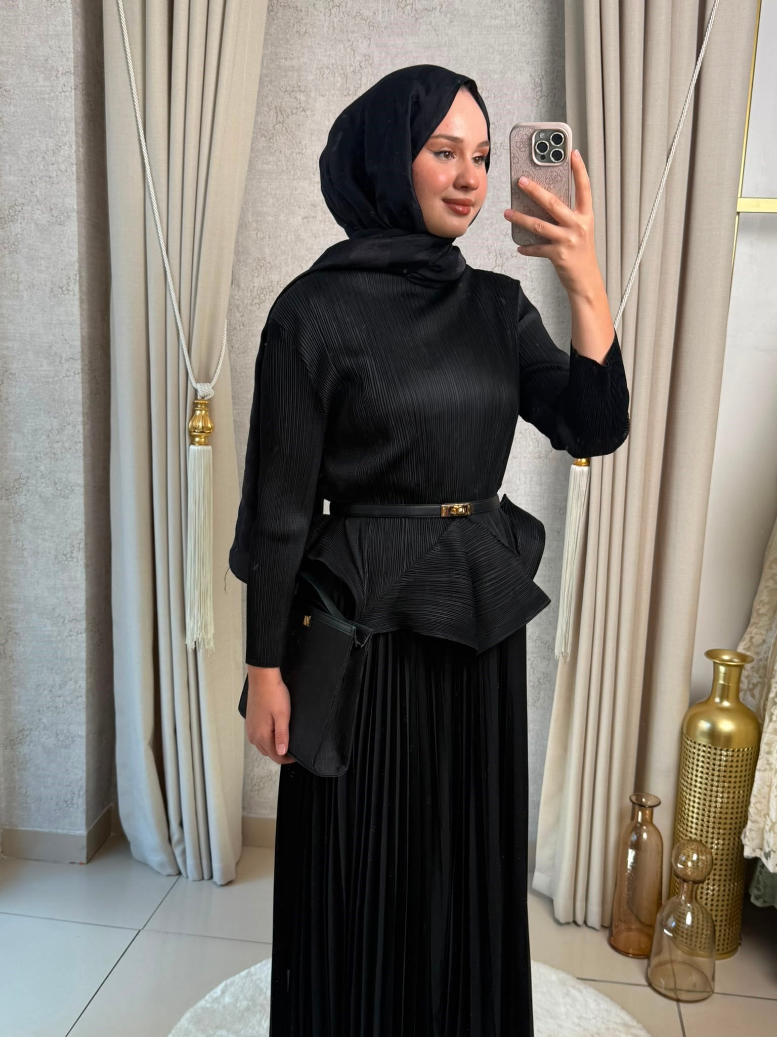MMZ Akordiyon Kumaş Pilise Etekli Takım Siyah