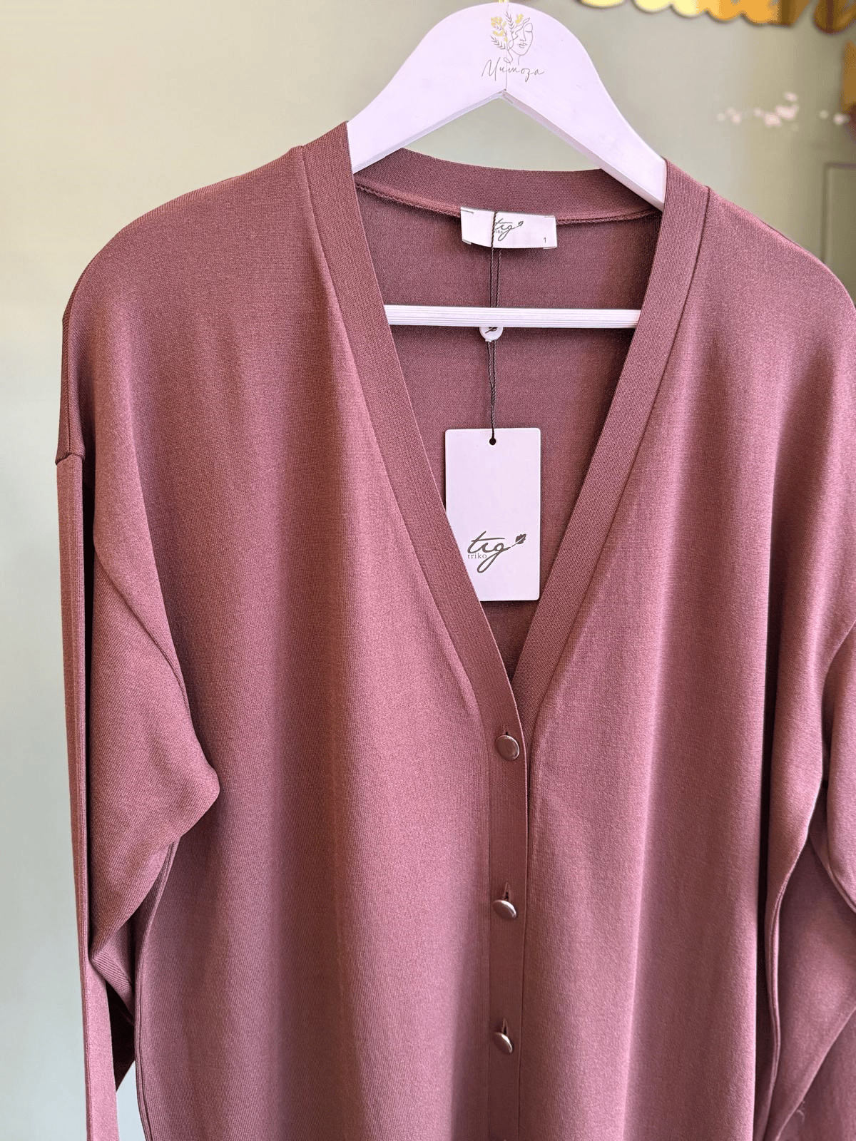 Tığtriko 21891 Eteği Simli Önden Düğmeli Rayon Hırka Kahverengi