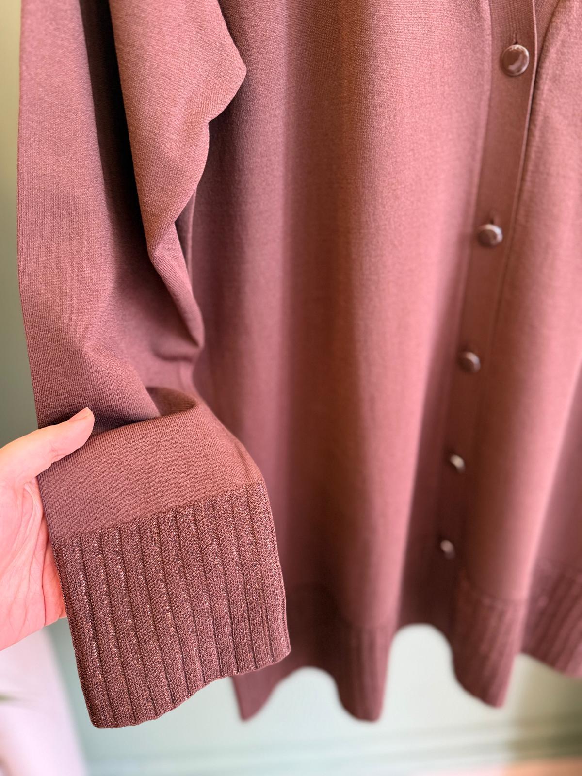 Tığtriko 21891 Eteği Simli Önden Düğmeli Rayon Hırka Kahverengi