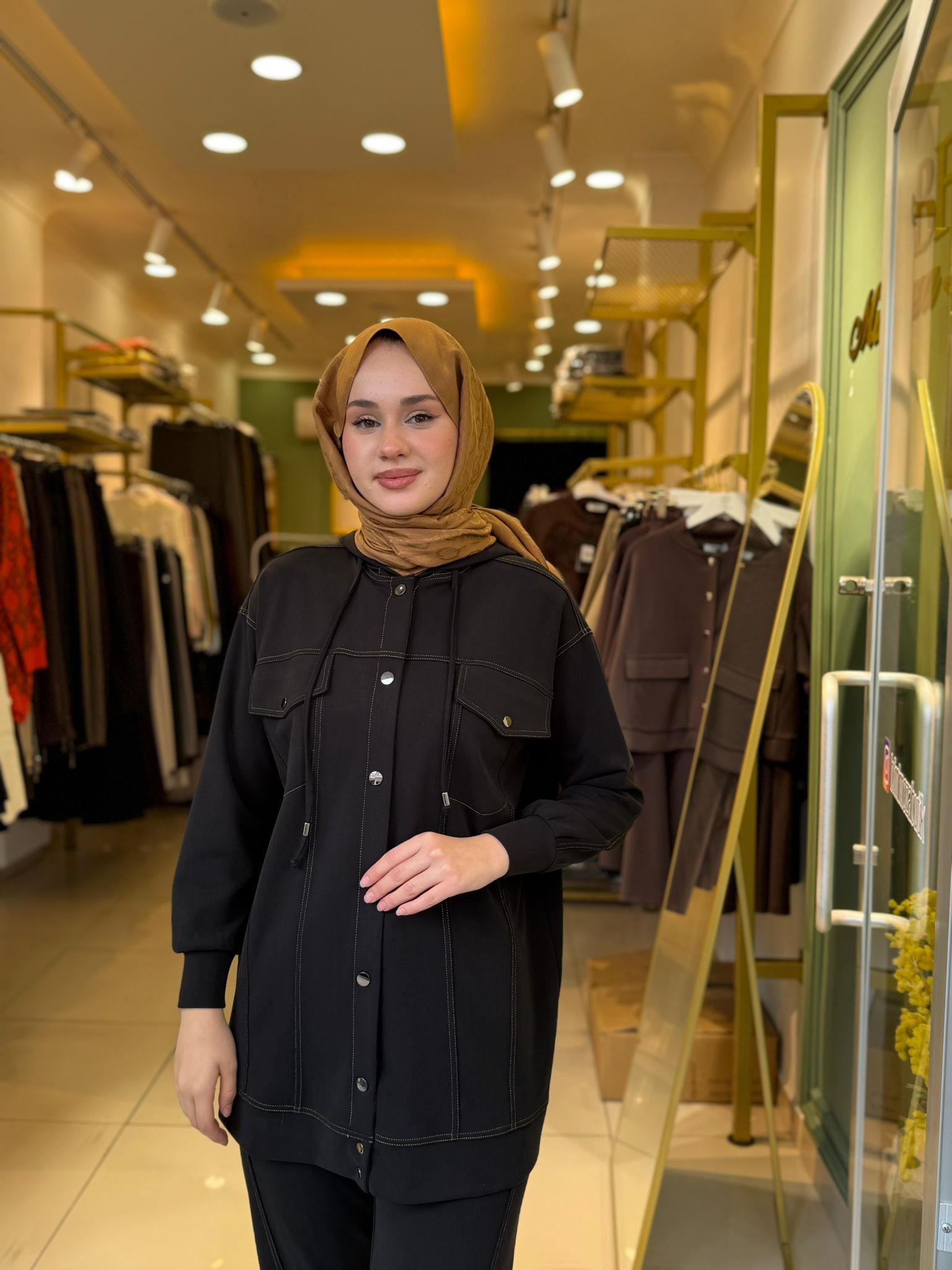 Tığ Triko Spor Dikişli Pantolonlu Takım 5039 Siyah