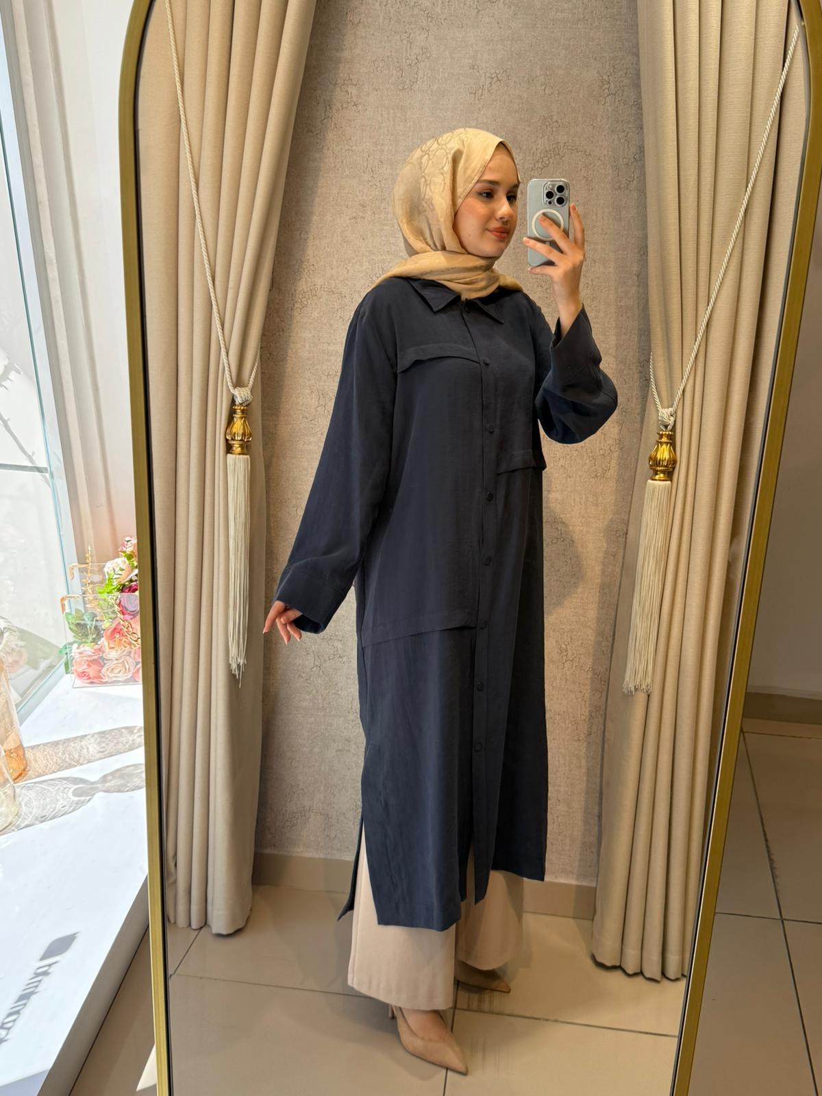 Nuss 6036 Natural Kumaş Gömlek Kap İndigo