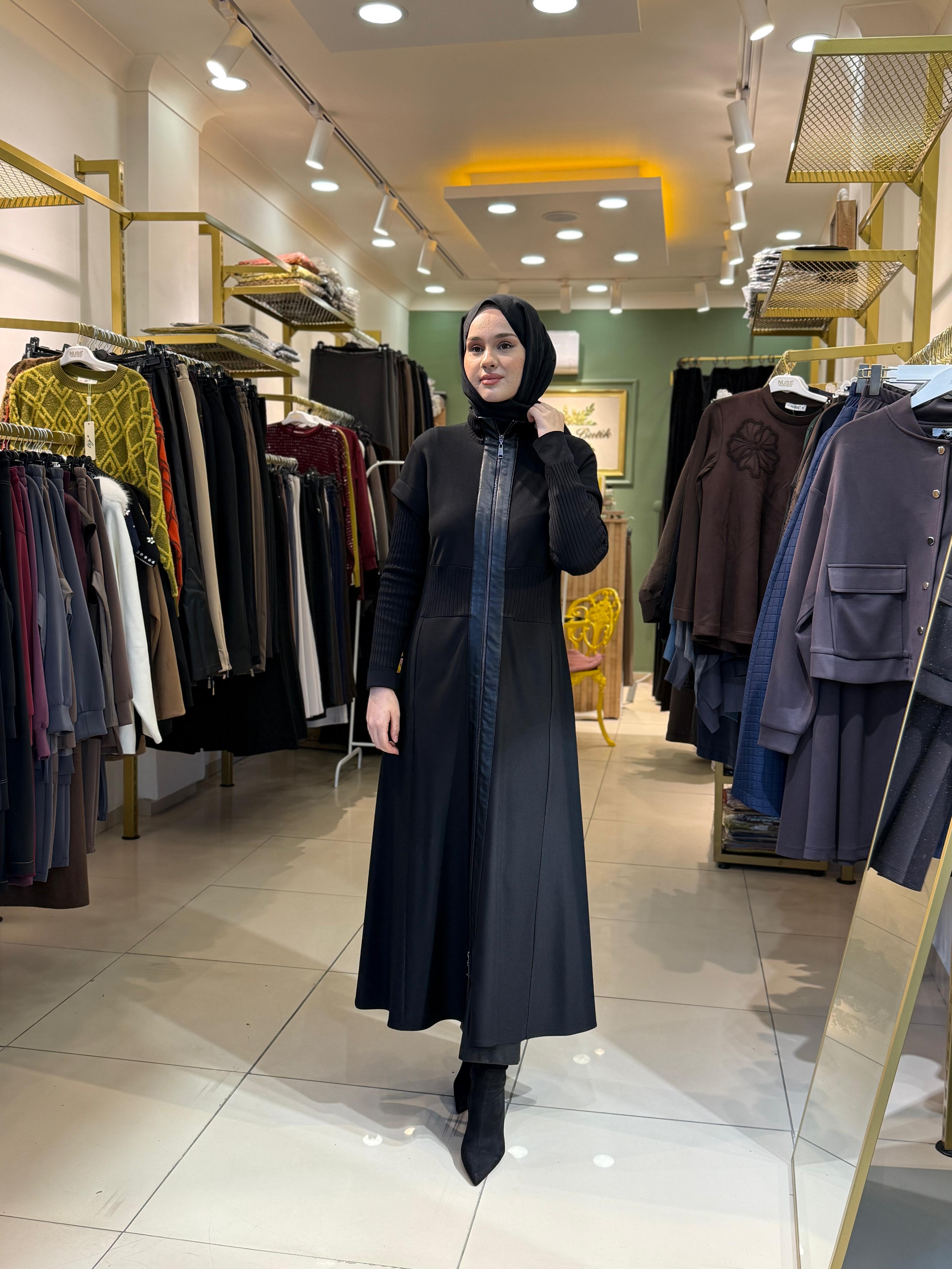 Nuss Kolu Merserize Detaylı Elbise Kap 6003 Siyah