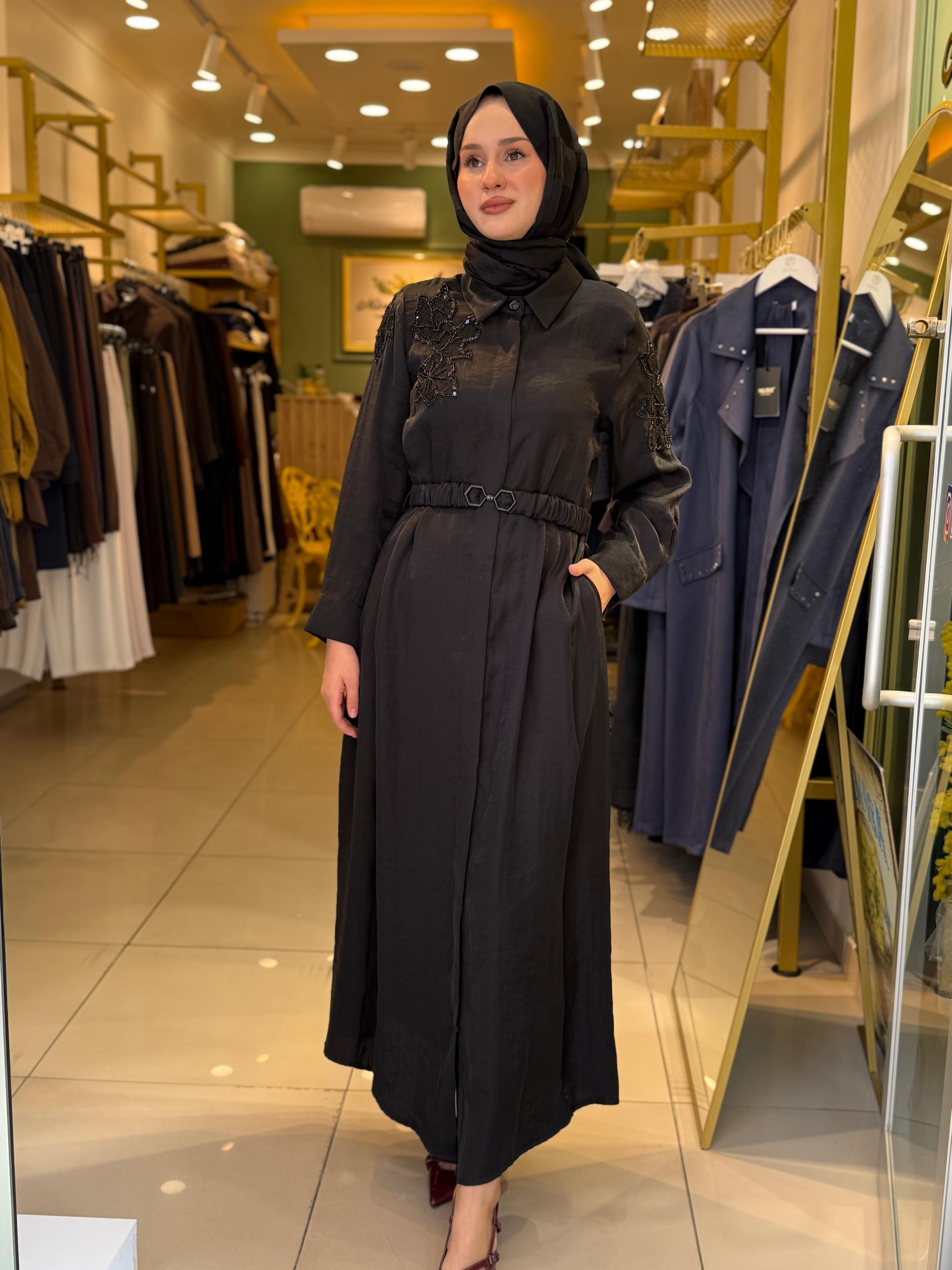 Lissmore 5975 Boncuk İşlemeli Elbise Siyah