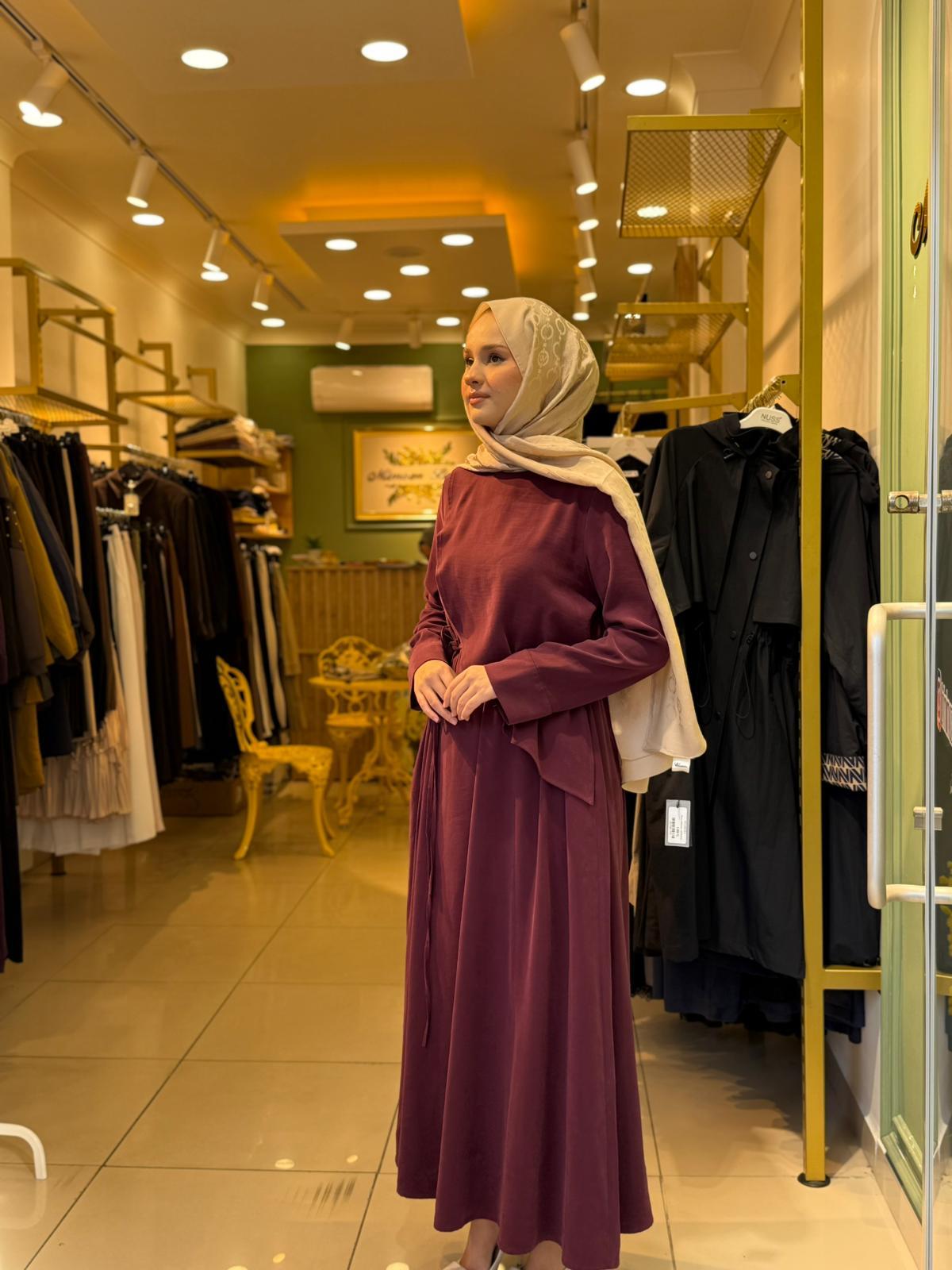 Miori Jave Modal Taşlanmış Elbise Bordo