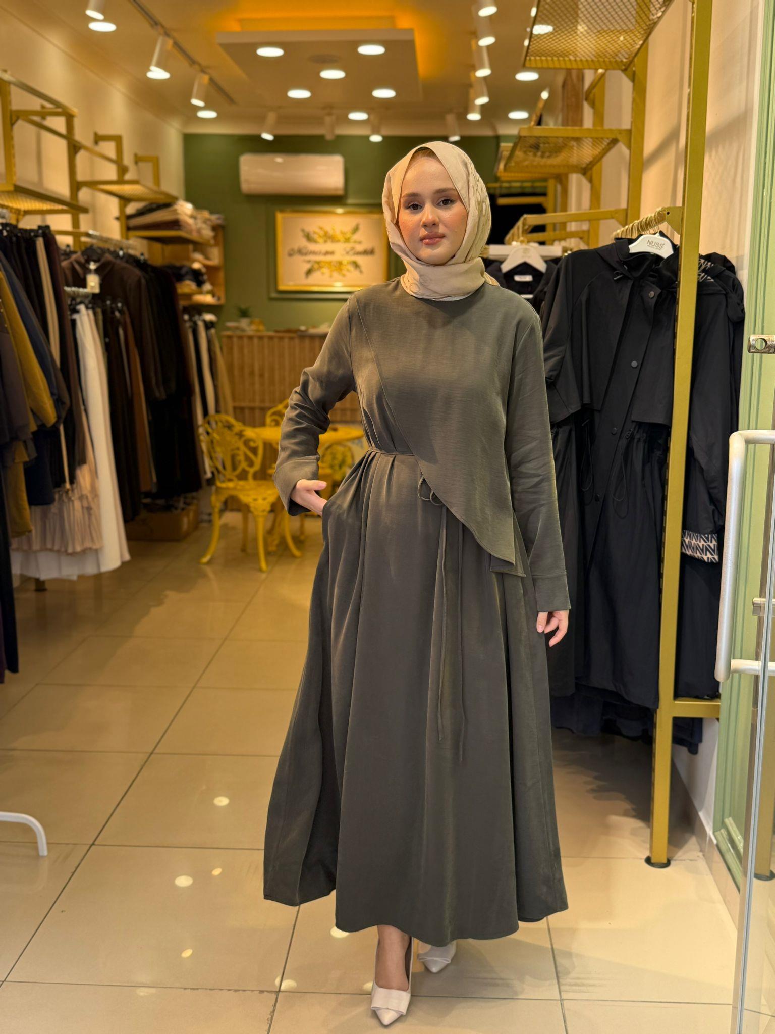 Miori Jave Modal Taşlanmış Elbise Haki
