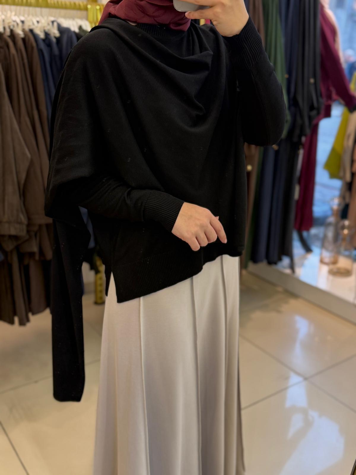 MRW 1507 Venice Şal Detay Tunik Siyah