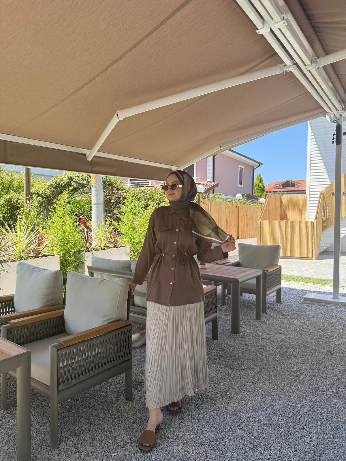 My Magazin Beli Bağlamalı Tunik 7368 Kahverengi