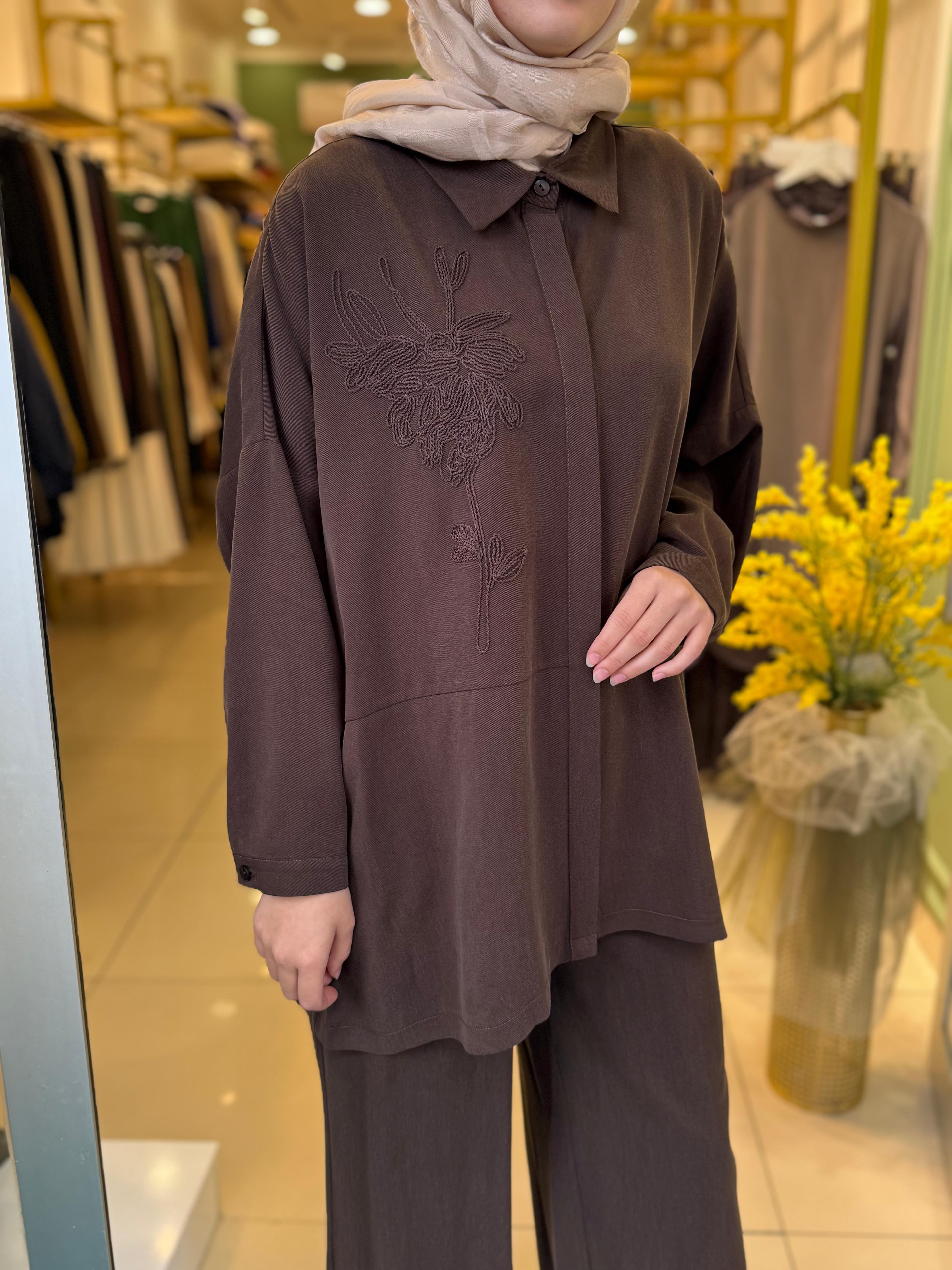 Nuss 1034 Pantolonlu Takım Kahverengi