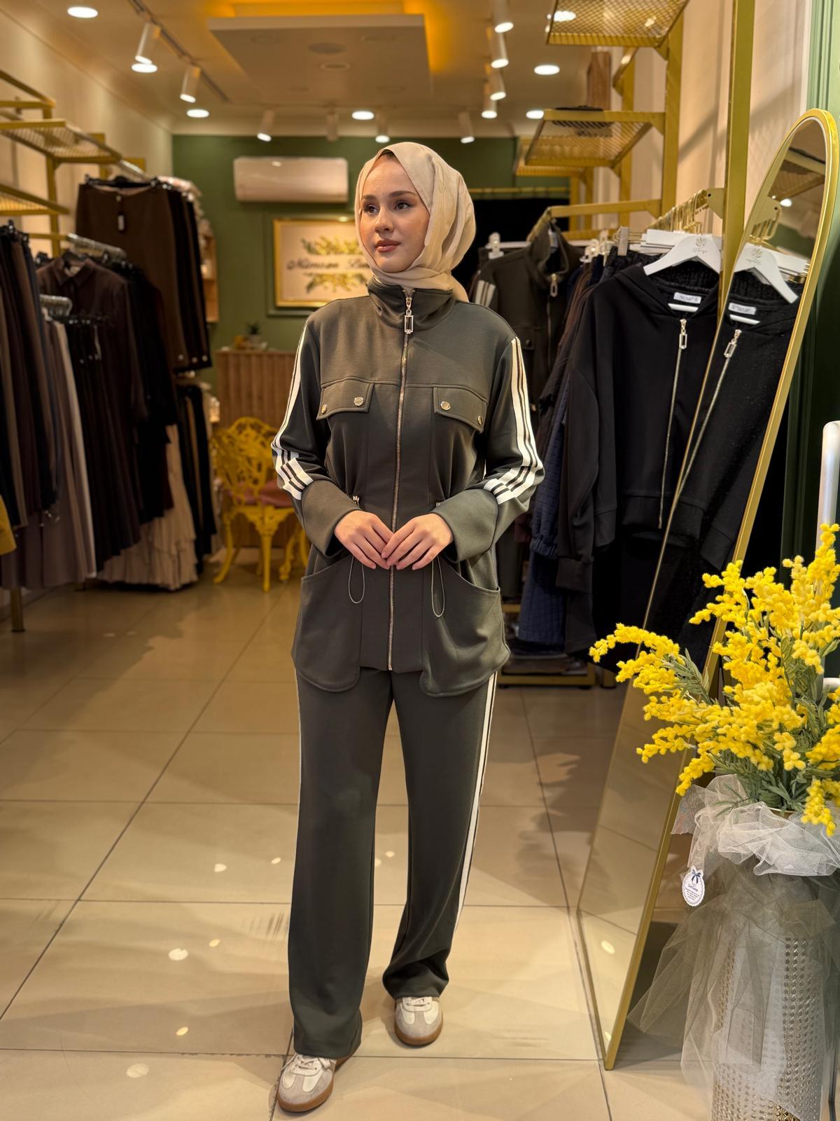 Nuss 1043  Fermuarlı Pantolonlu Takım Haki