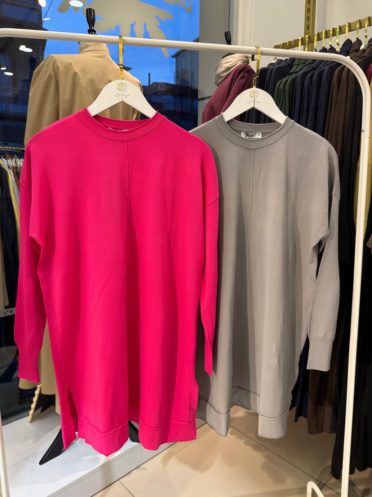 Nuss 1201 Önü Nervür Detaylı Merserize Tunik Pembe