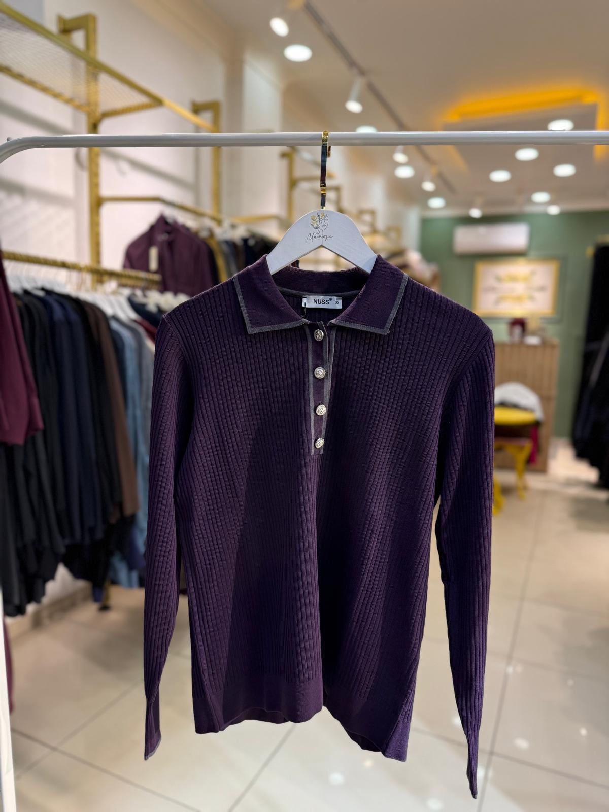 Nuss 1210 Yaka Düğmeli  Fitilli Merserize Tunik Mor