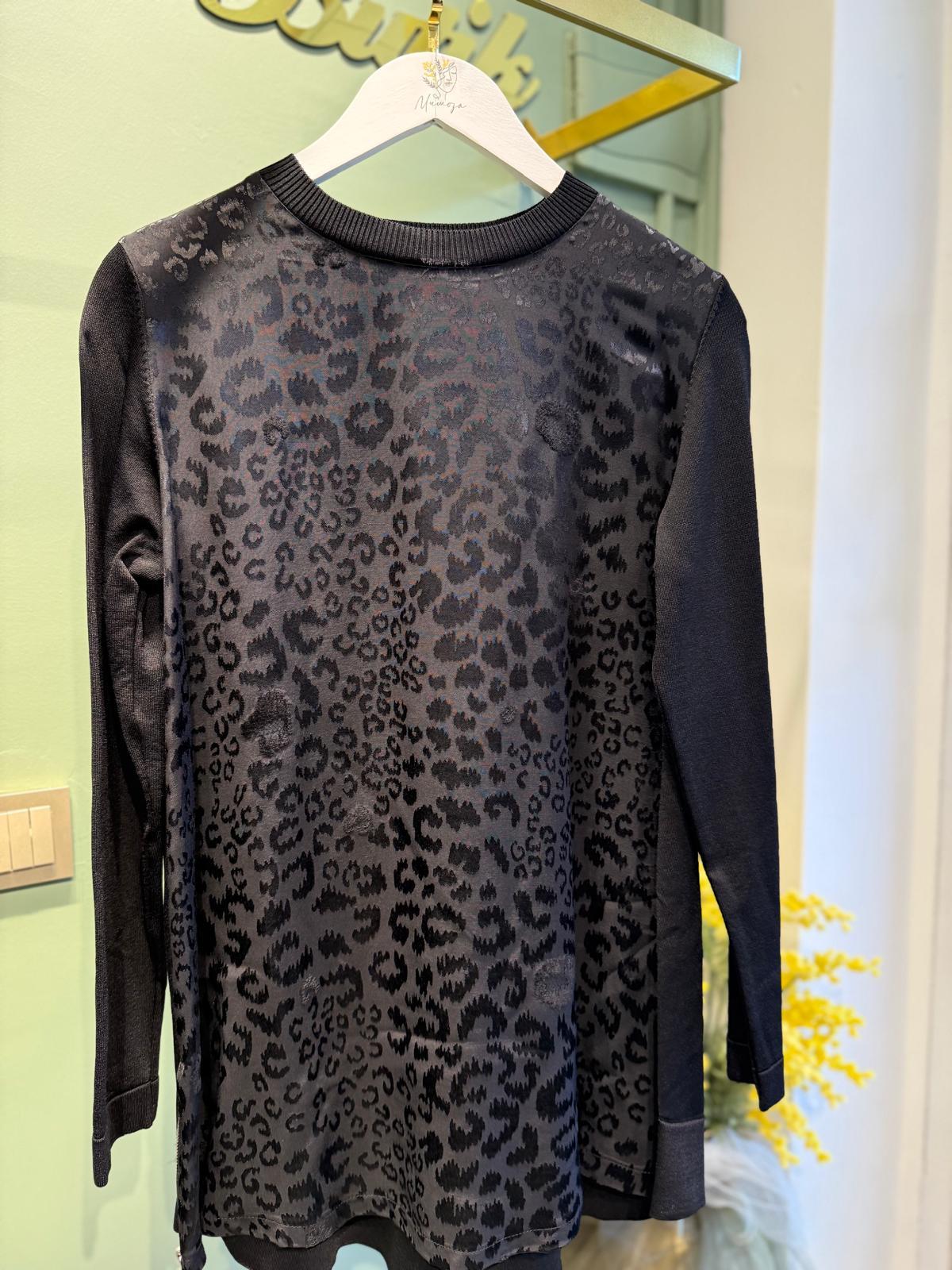 Nuss 3002 Leopar Jakar Detay Merserize Tunik Siyah