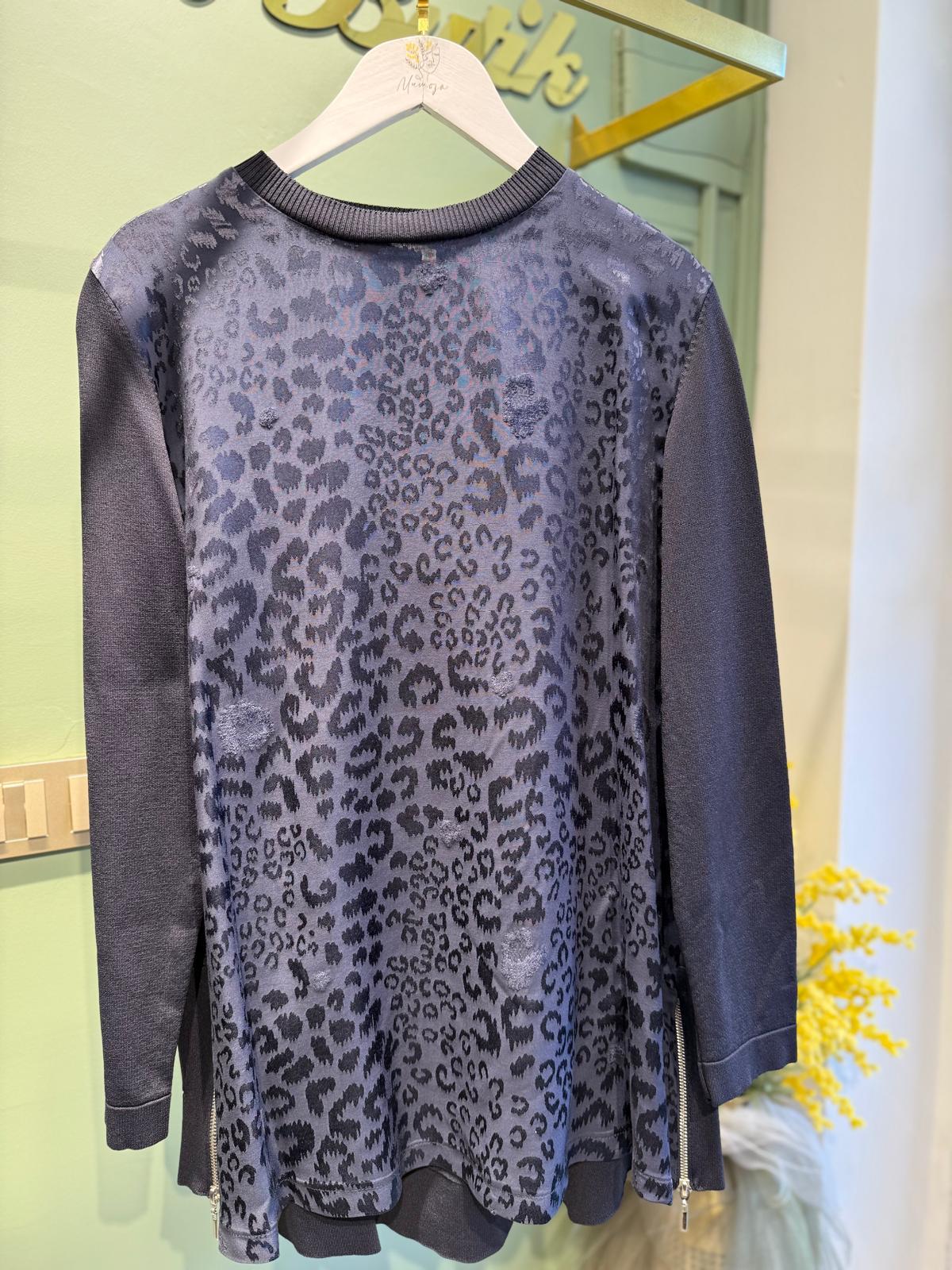 Nuss 3002 Leopar Jakar Detay Merserize Tunik Lacivert