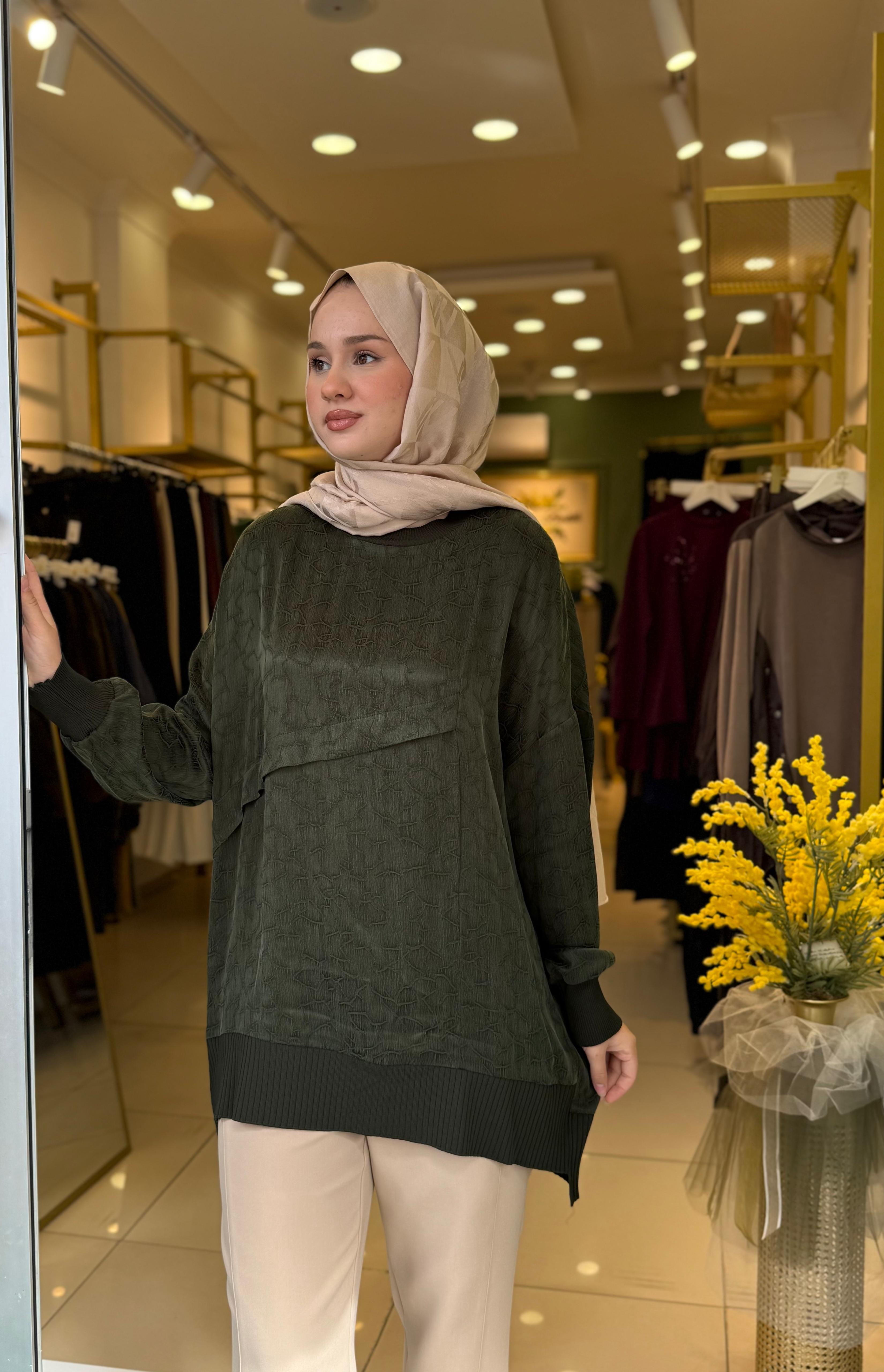 Nuss 3003 Vegan İpek Kumaş Bluz Yeşil