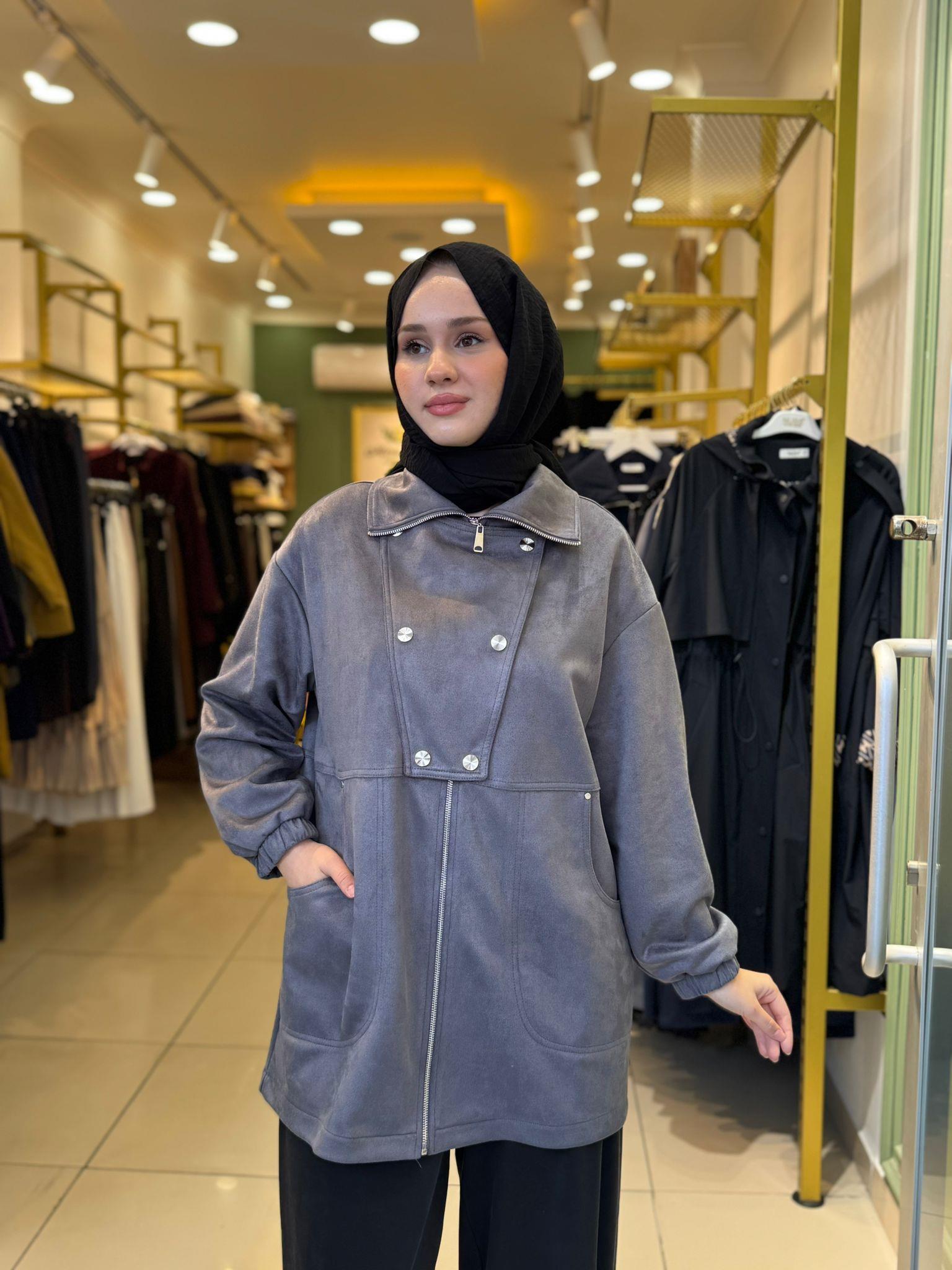 Nuss 6031 Yaka Çıtçıt Ve Fermuar Detaylı Nubuk Kap Antrasit