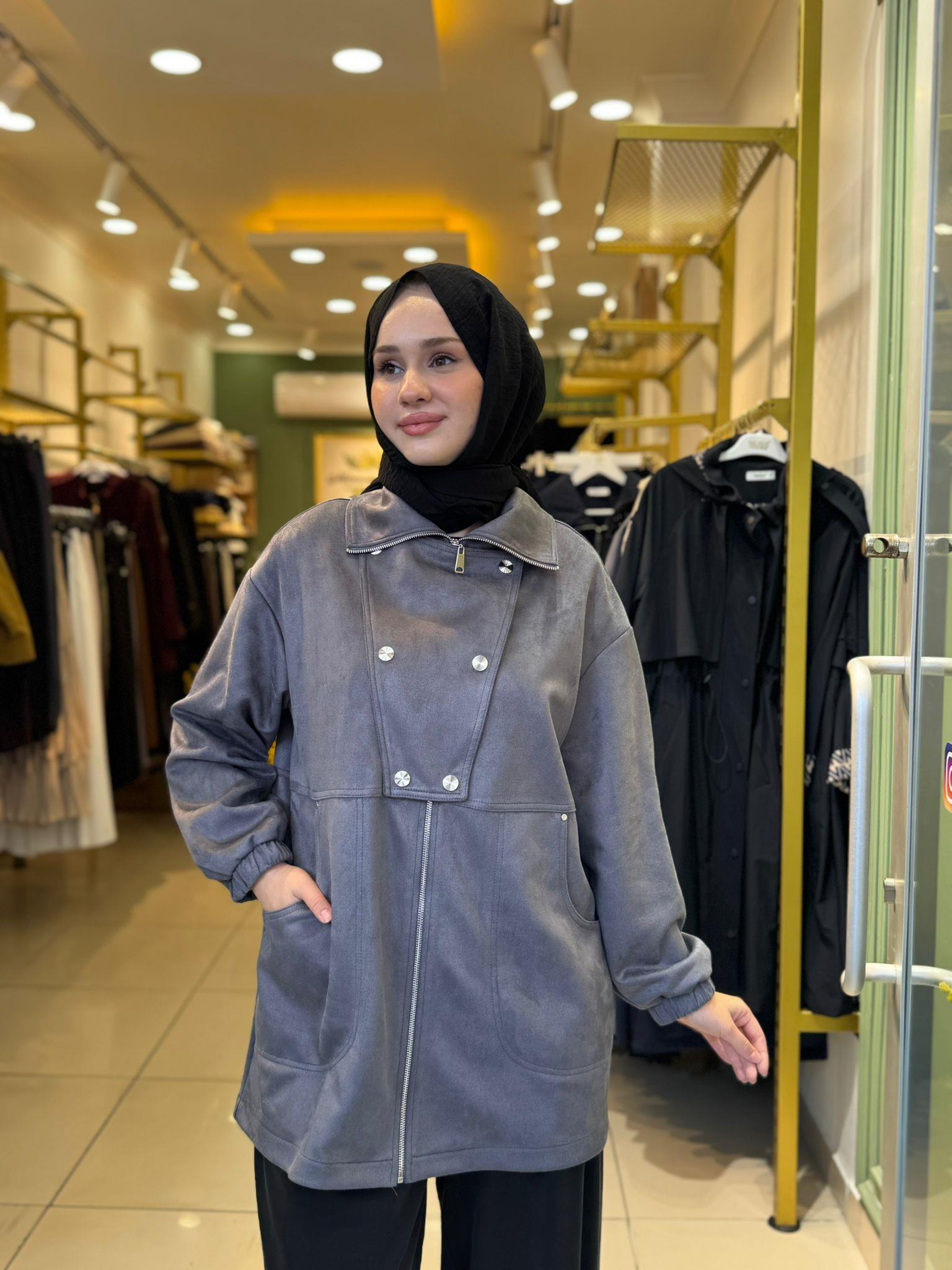 Nuss 6031 Yaka Çıtçıt Ve Fermuar Detaylı Nubuk Kap Antrasit