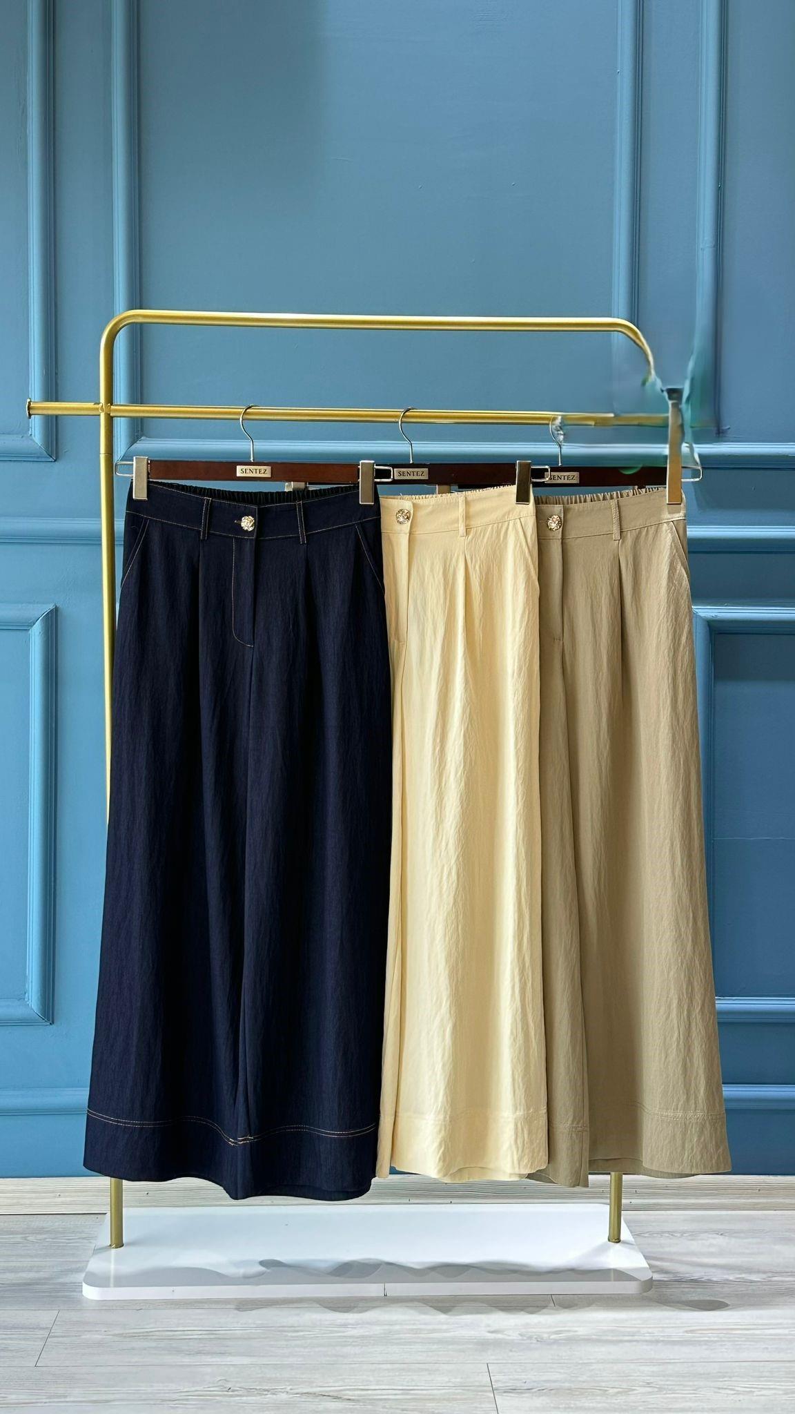Sentez 5636 Abelia Kısa Geniş Paça Pantolon bej